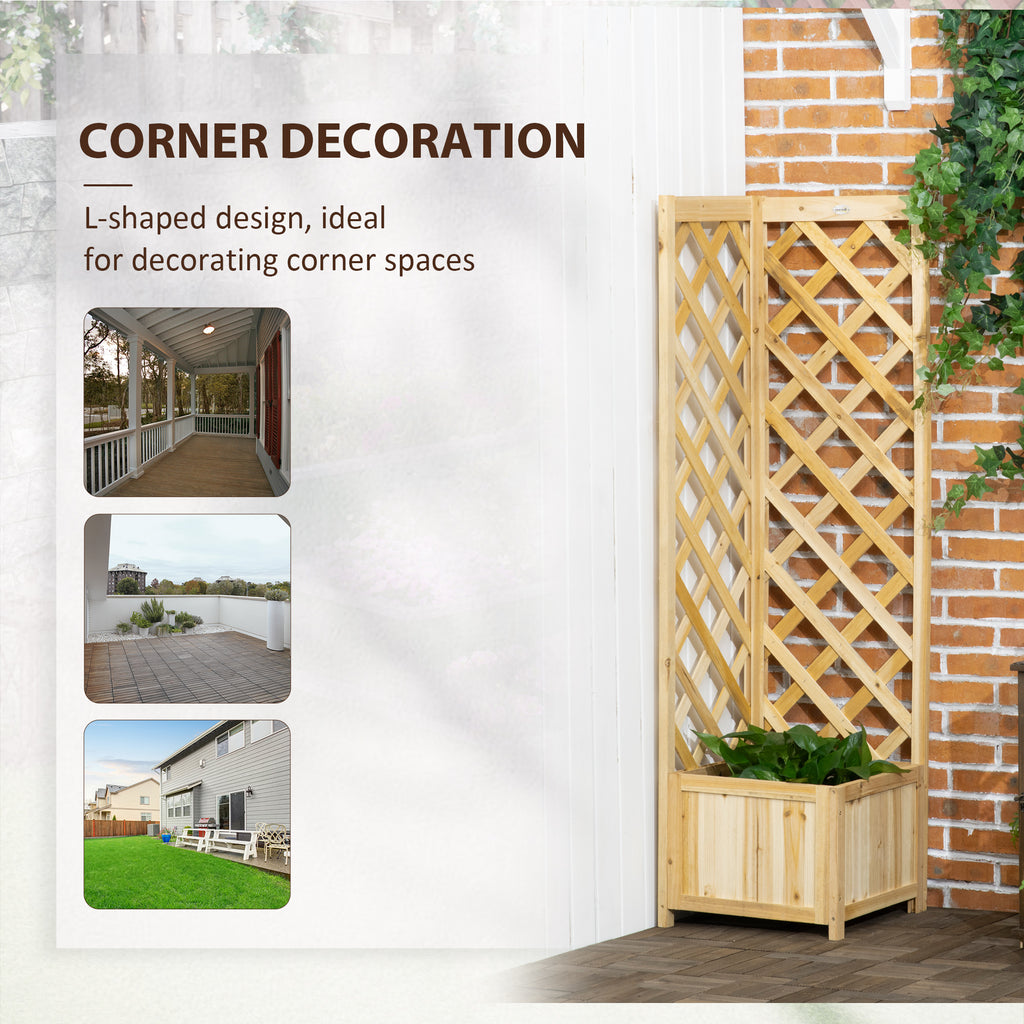 Raised Garden Bed Wood Planter with Trellis for Vine Climbing, 16" x 16" x 57", Natural