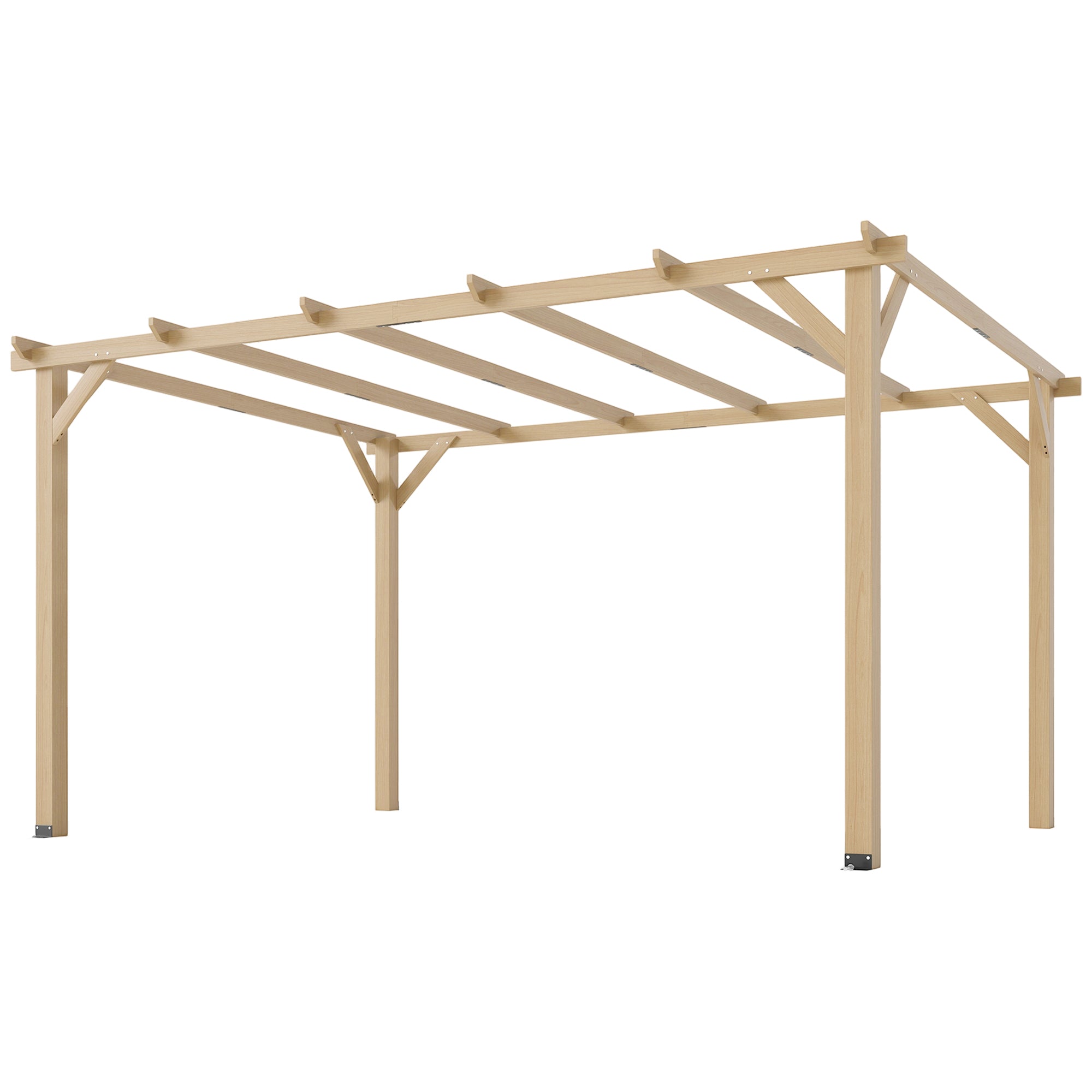 10' x 13' Wooden Pergola, Outdoor Pergola Gazebo Grape Trellis with Triangle Supports, Concrete Anchors, Nature Wood