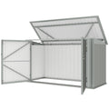 7.6 x 3.4ft Outdoor Storage Shed, 3 Garbage Bin Shed Organizer with Lockable Double Doors, Openable Lid, Silver Grey