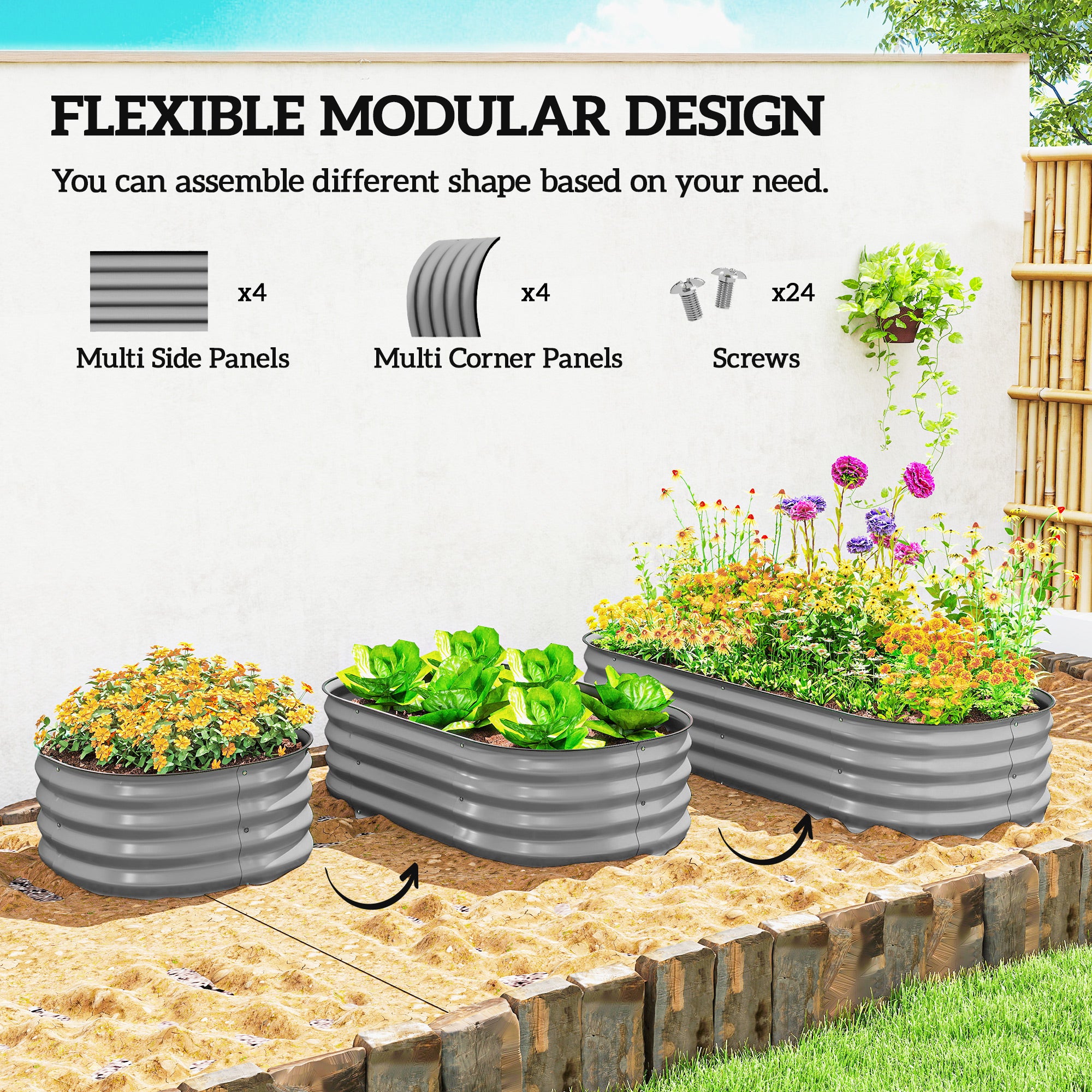 4.9 x 2 x 1ft Galvanized Raised Garden Bed Kit, Metal Planter Box with Safety Edging, Silver