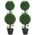 3FT Artificial Boxwood Topiary Tree Set of 2, Faux Two Ball Topiary Tree in Pot for Indoor Outdoor Decor, Green