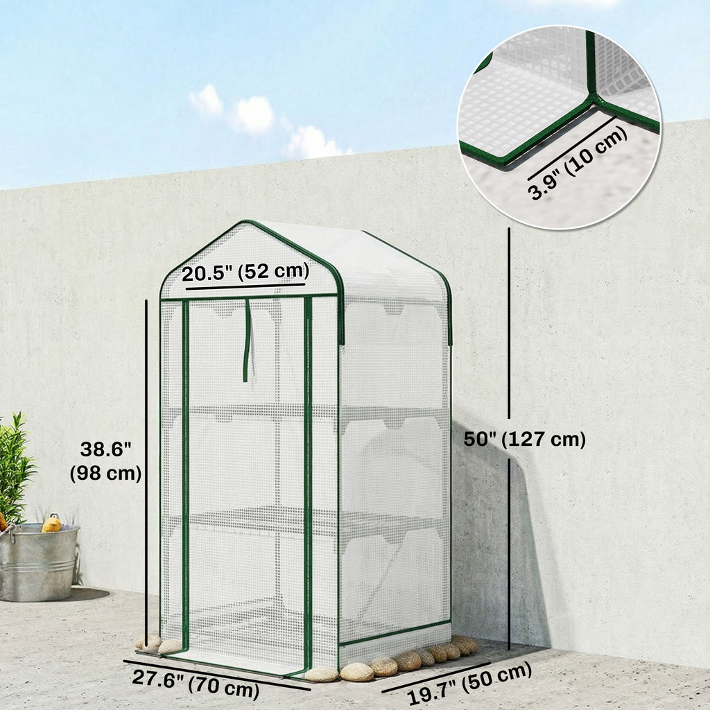 Mini Greenhouse with Screen Roof, Portable Small Greenhouse with Roll-Up Zipper Door, 27.6" x 19.7" x 50", White