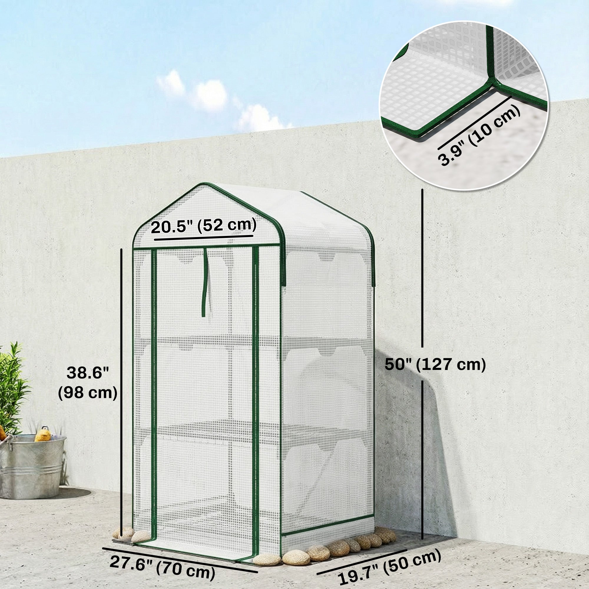 Mini Greenhouse with Screen Roof, Portable Small Greenhouse with Roll-Up Zipper Door, 27.6" x 19.7" x 50", White