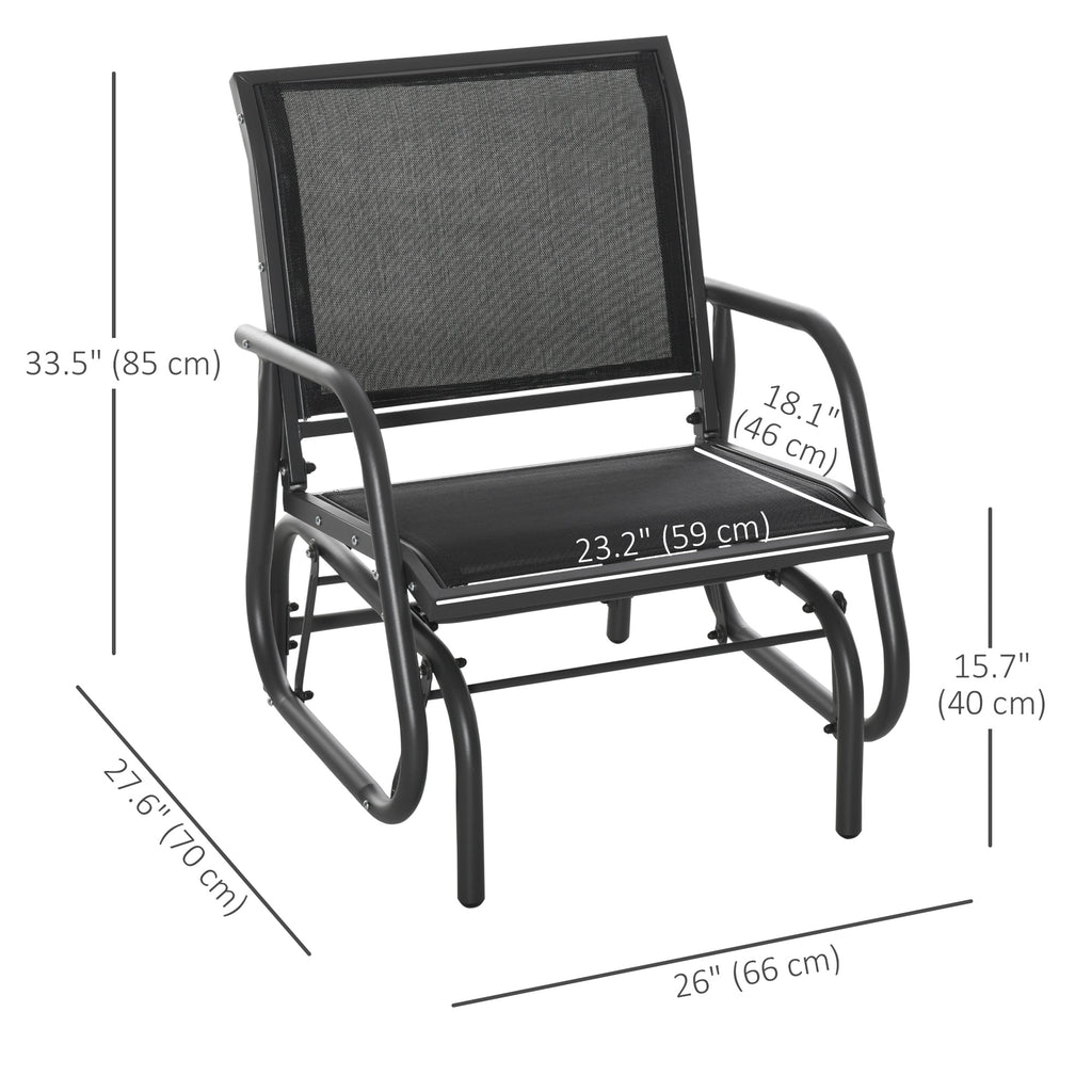 Patio Glider Outdoor Glider Chair with Breathable Mesh Seat & Backrest, Armrests and Metal Frame, Black