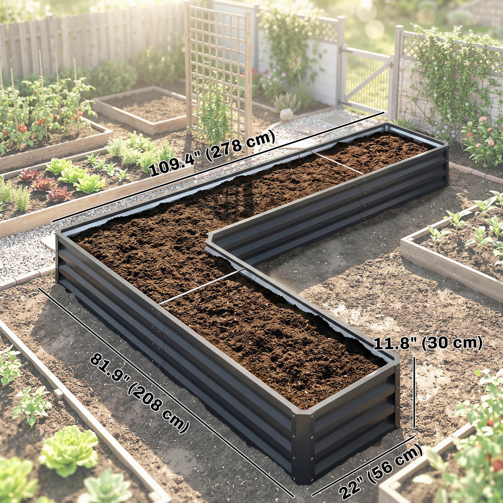 L-Shaped Raised Garden Bed, 82" x 109" x 12" Galvanized Steel Planter Box with Multi-reinforced Rods for Vegetables, Flowers and Herbs, Dark Grey