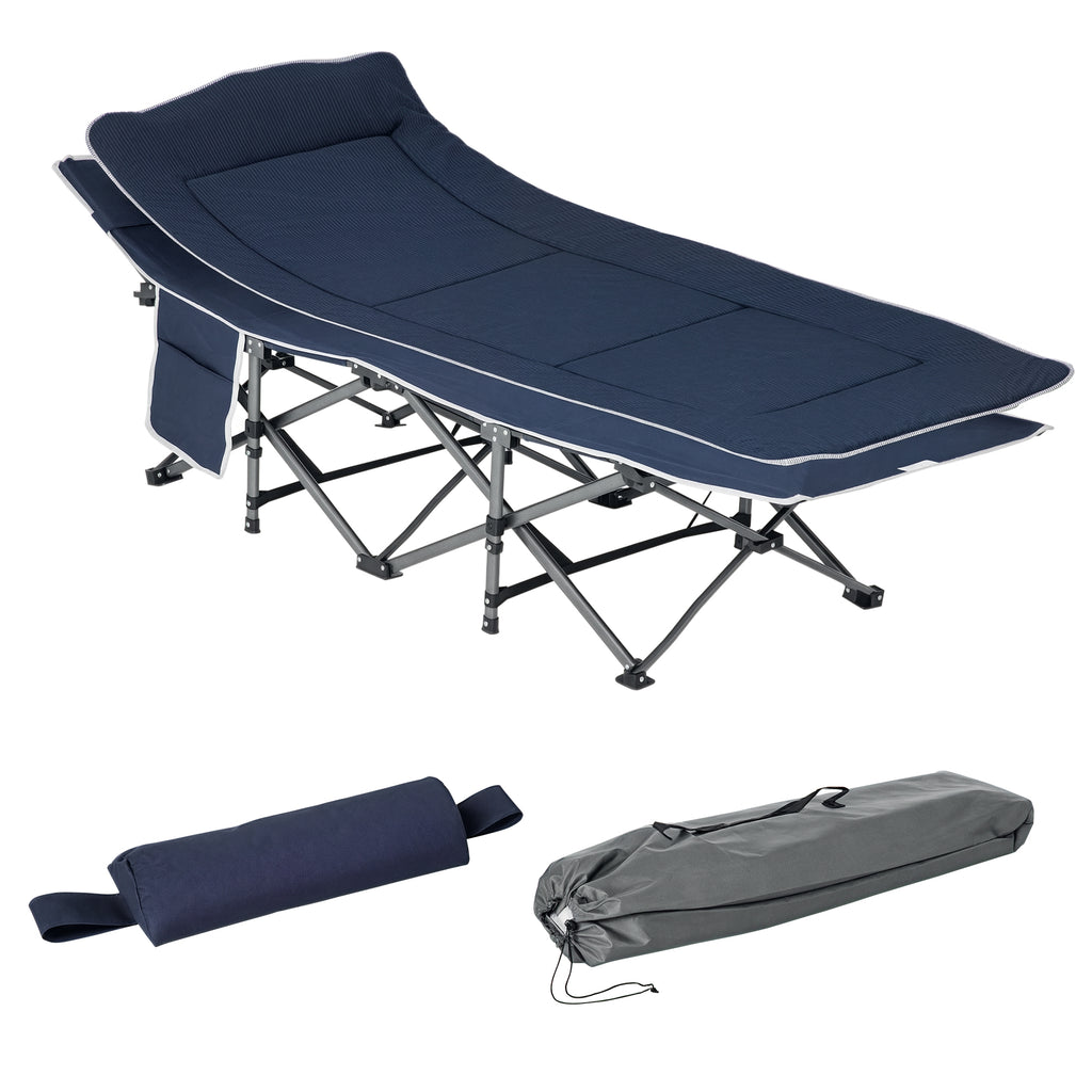 Folding Camping Cot with Mat & Pillow, Double Layer Oxford Heavy Duty Sleeping Cot with Carry Bag Blue