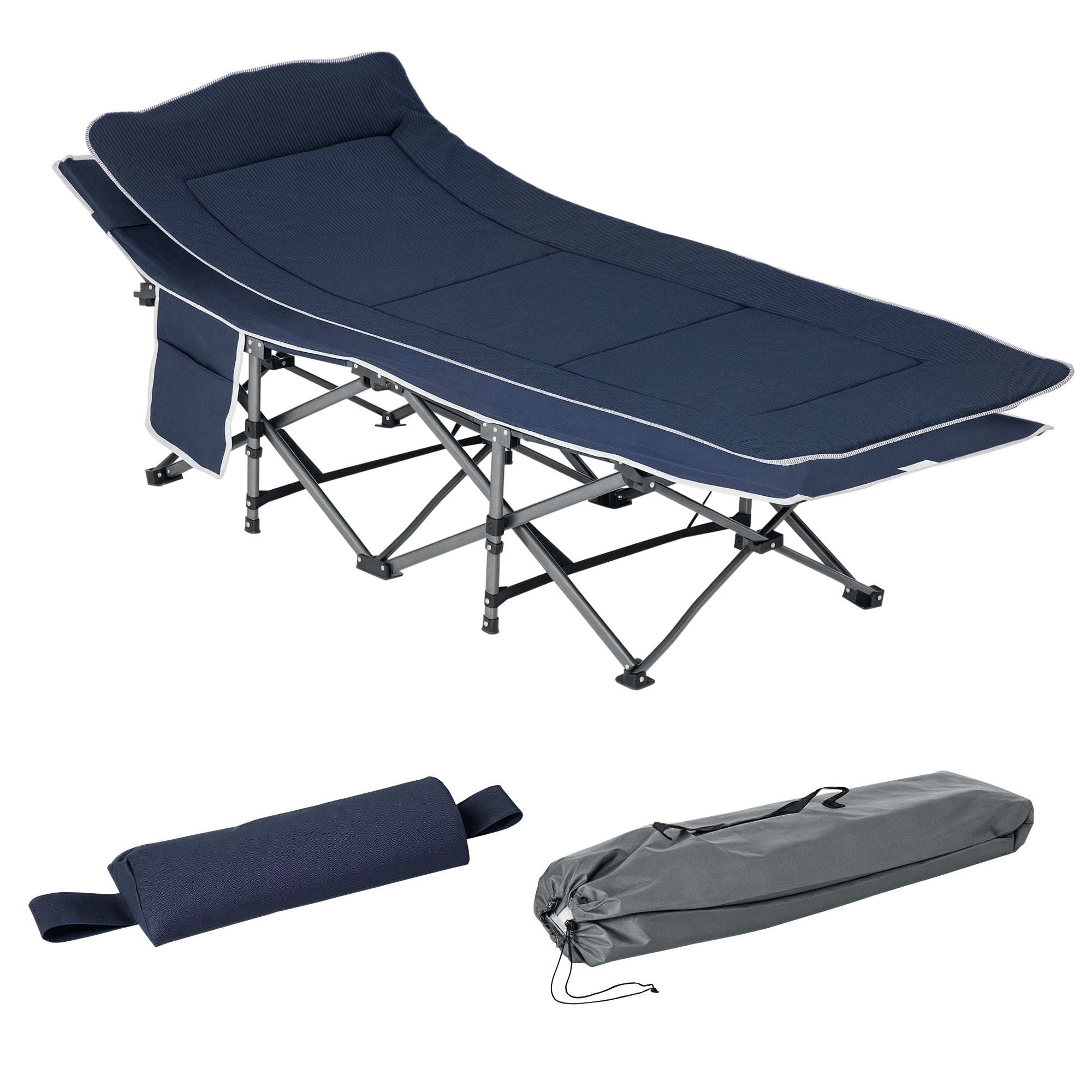 Folding Camping Cot with Mat & Pillow, Double Layer Oxford Heavy Duty Sleeping Cot with Carry Bag Blue