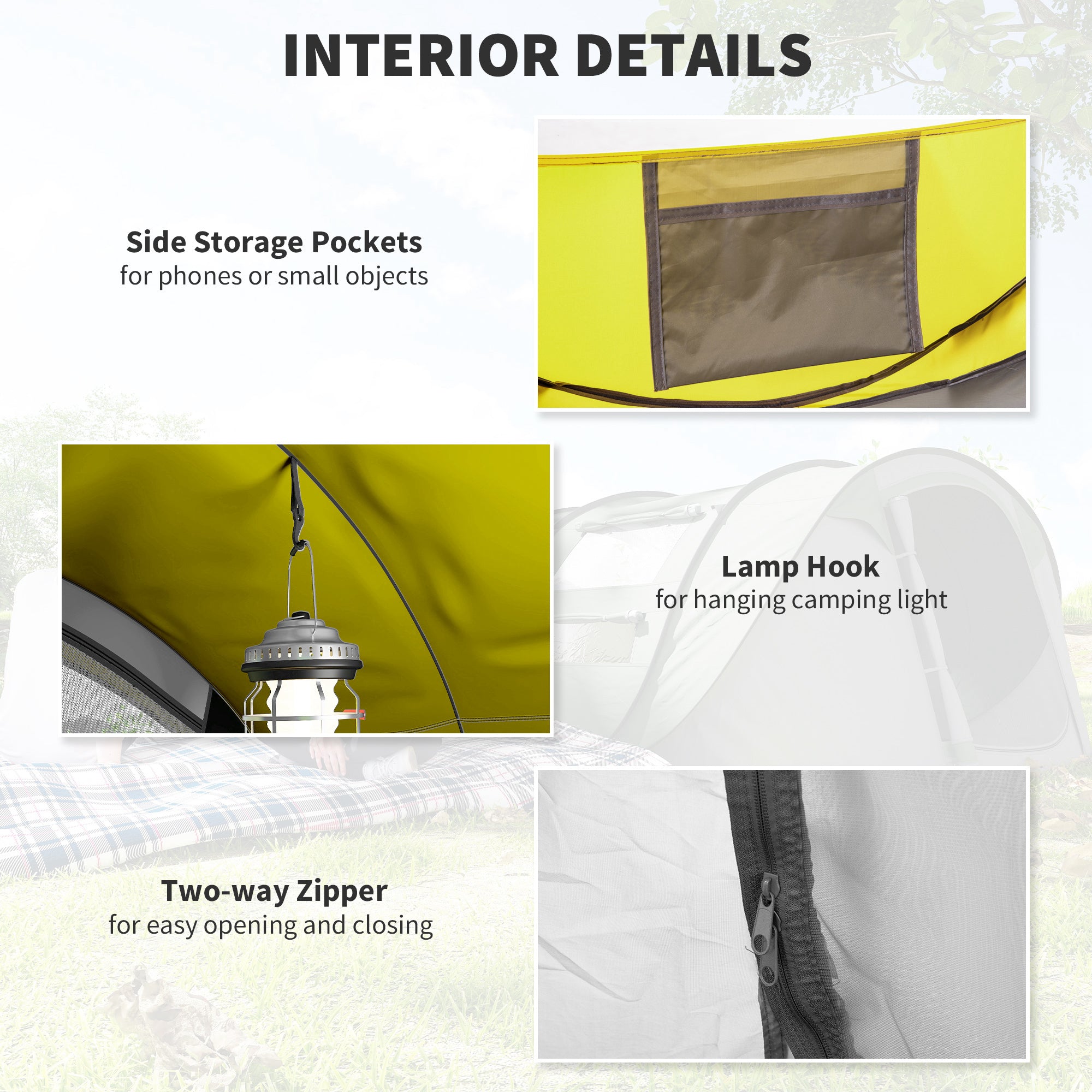 4 Person Camping Tent, Easy Pop Up Tent with Doors, Windows and Carry Bag, Automatic Setup Tent for Hiking, Yellow