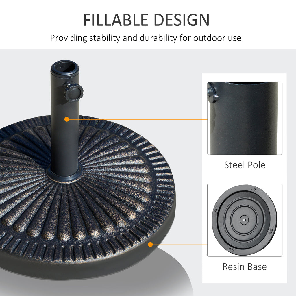Round Umbrella Base Î¦19.1", 31.5 lbs Resin Stand with Decorative Design for Poles 1.5"/1.9", Bronze