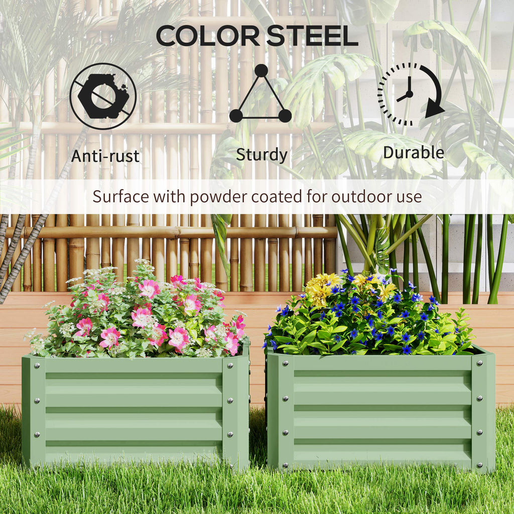 2Pcs 2' x 2' x 1' Galvanized Raised Garden Bed Kit, Square Outdoor Metal Planter Box with Open Bottom for Vegetables, Flowers, Herbs, Light Green
