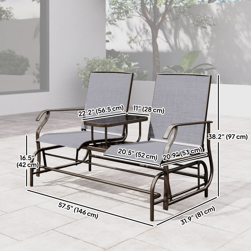 Patio Glider Rocking Chair 2 Person Outdoor Loveseat Rocker Garden Furniture Bench, Grey