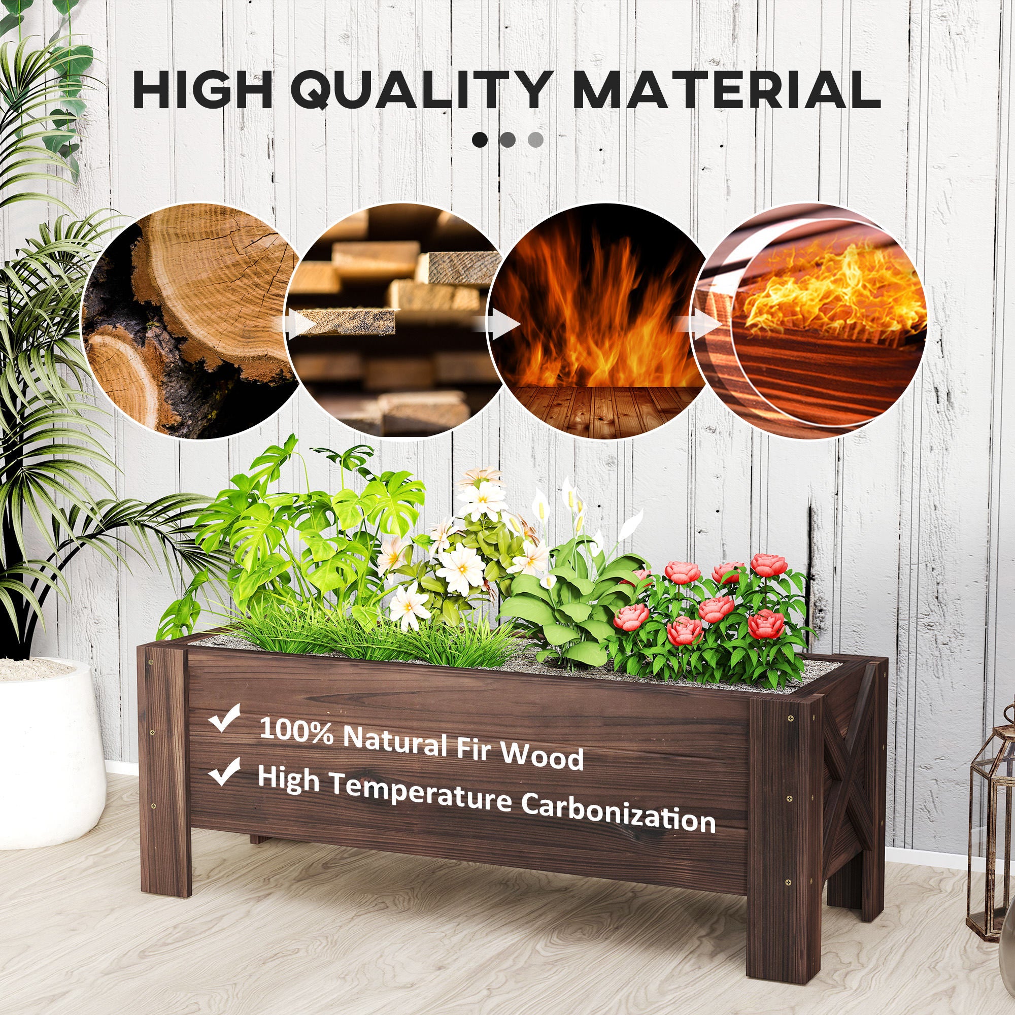3.3 x 1.2 x 1.2 ft Garden Raised Bed Planter Grow Containers for Outdoor Patio Plant Flower Vegetable Pot, Carbonized