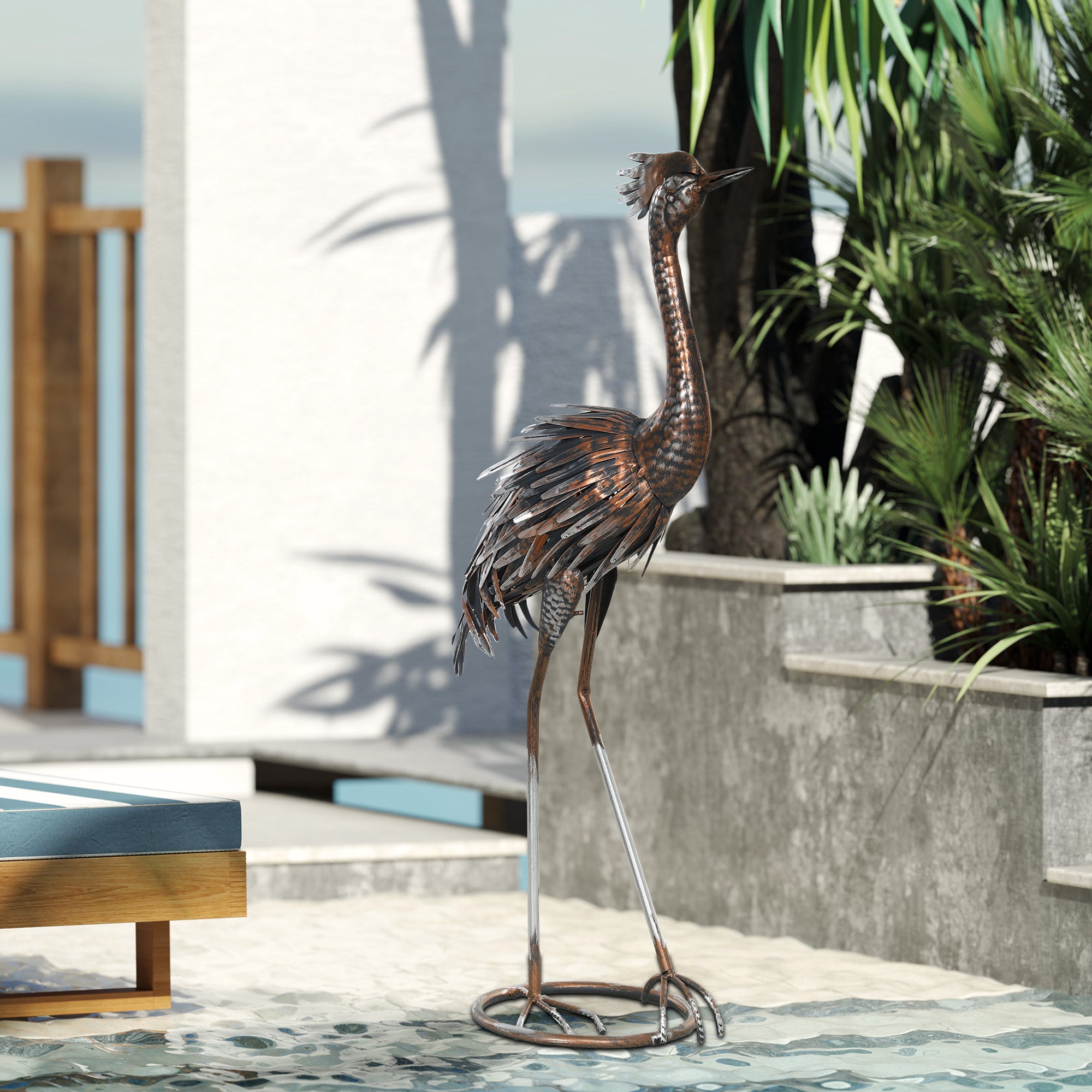 Garden Statue Heron Standing Lawn Sculpture Statue Ornament with Stakes for Lawn 12.2"W x 7.1"D x 28"H Silver Tone