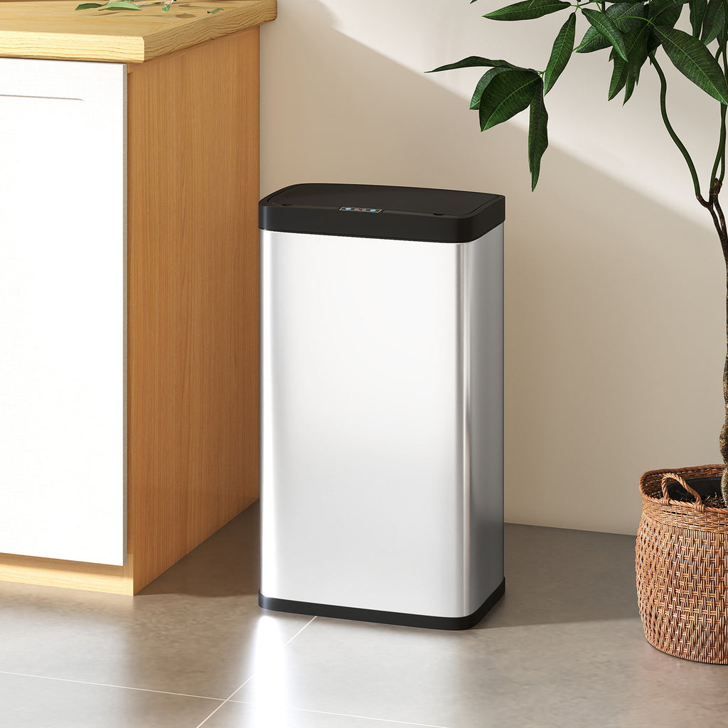 12 Gallon (45 L) Sensor Can, Automatic Garbage Can with Soft-Close Lid, Fingerprint-Proof Stainless Steel, Silver
