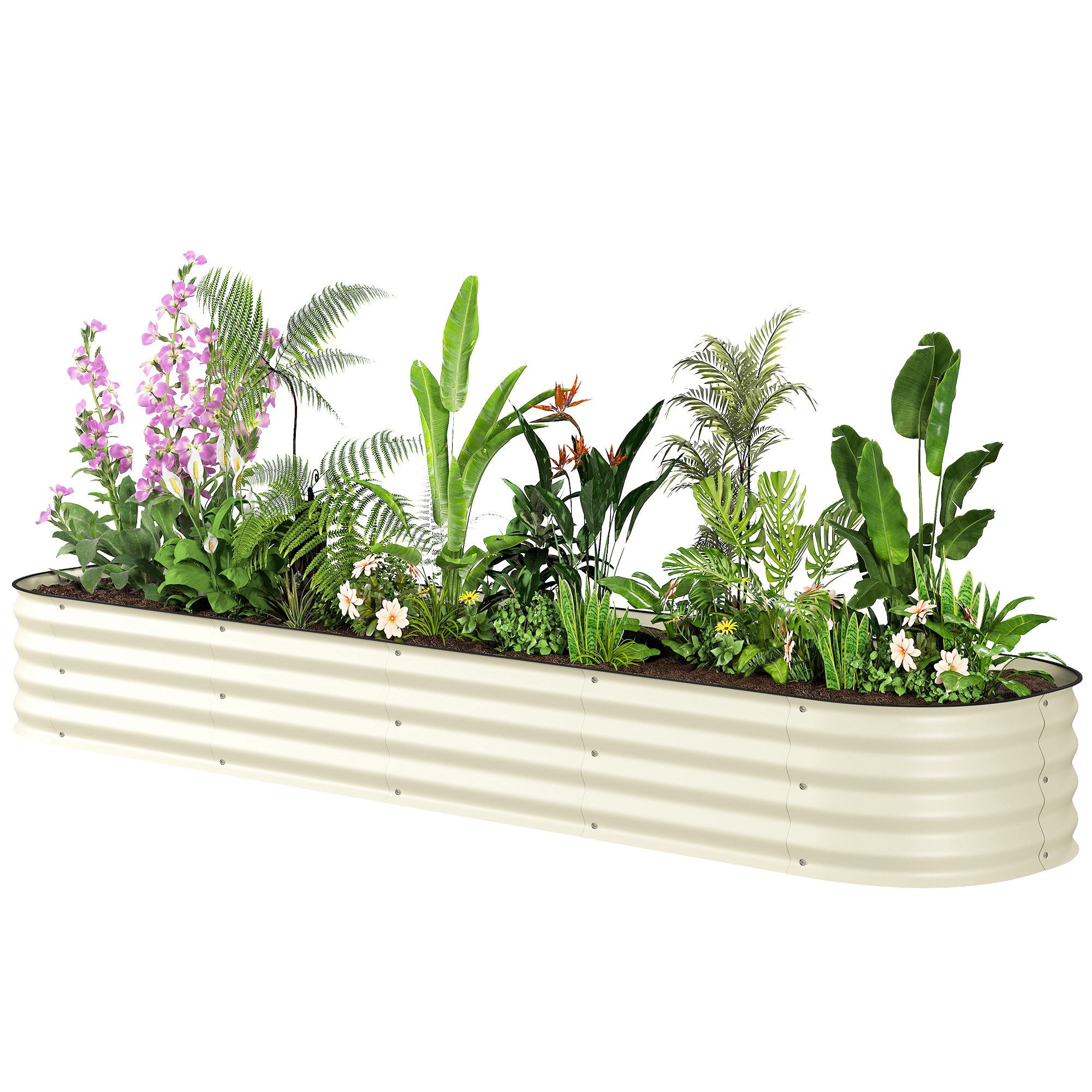 7.9 x 2 x 1ft Galvanized Raised Garden Bed Kit, Metal Planter Box with Safety Edging, Cream White