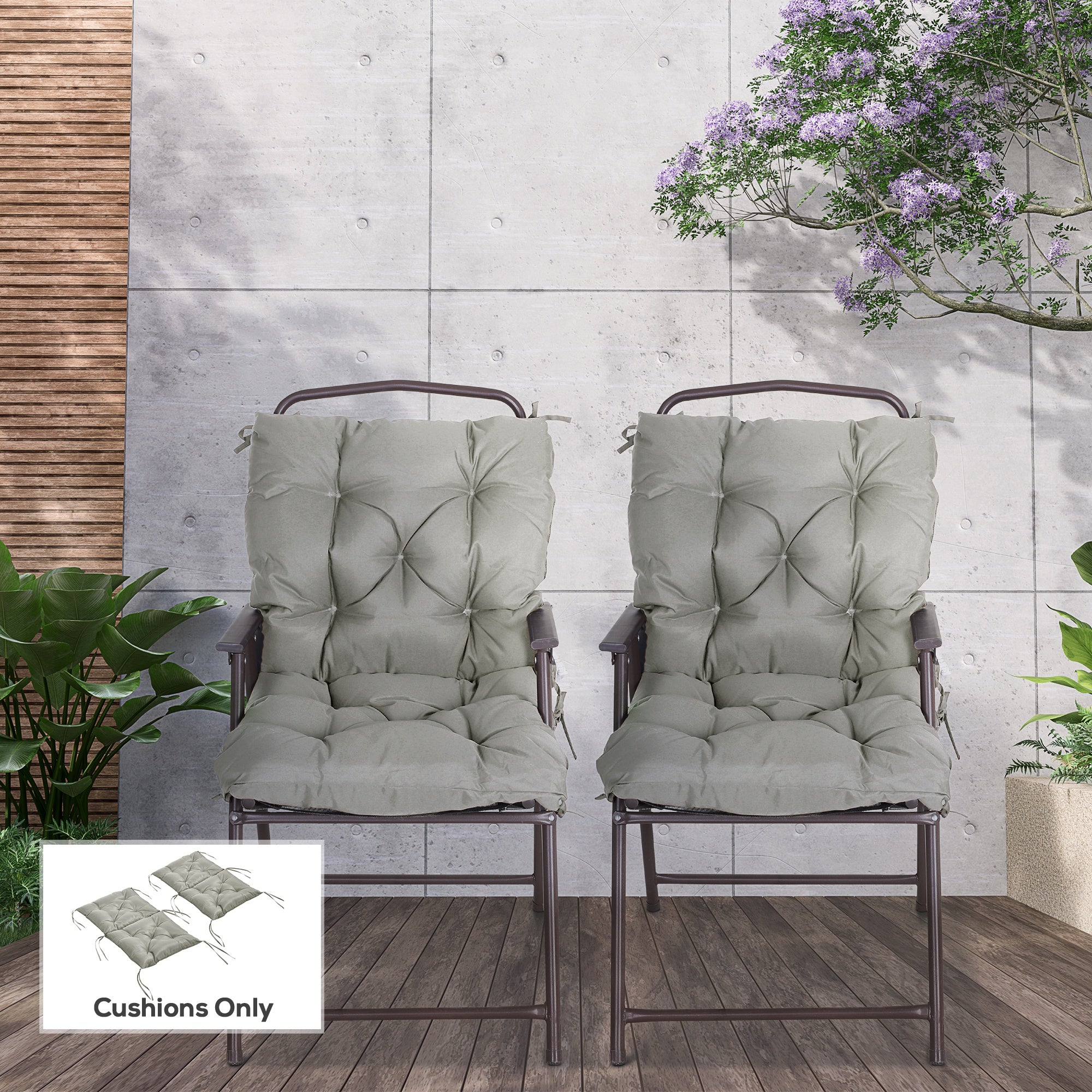 Set of 2 Garden Chair Cushions Seat Pad with Backrest for Sunbeds, Rocking Chairs, Loungers, Outdoor & Indoor Use