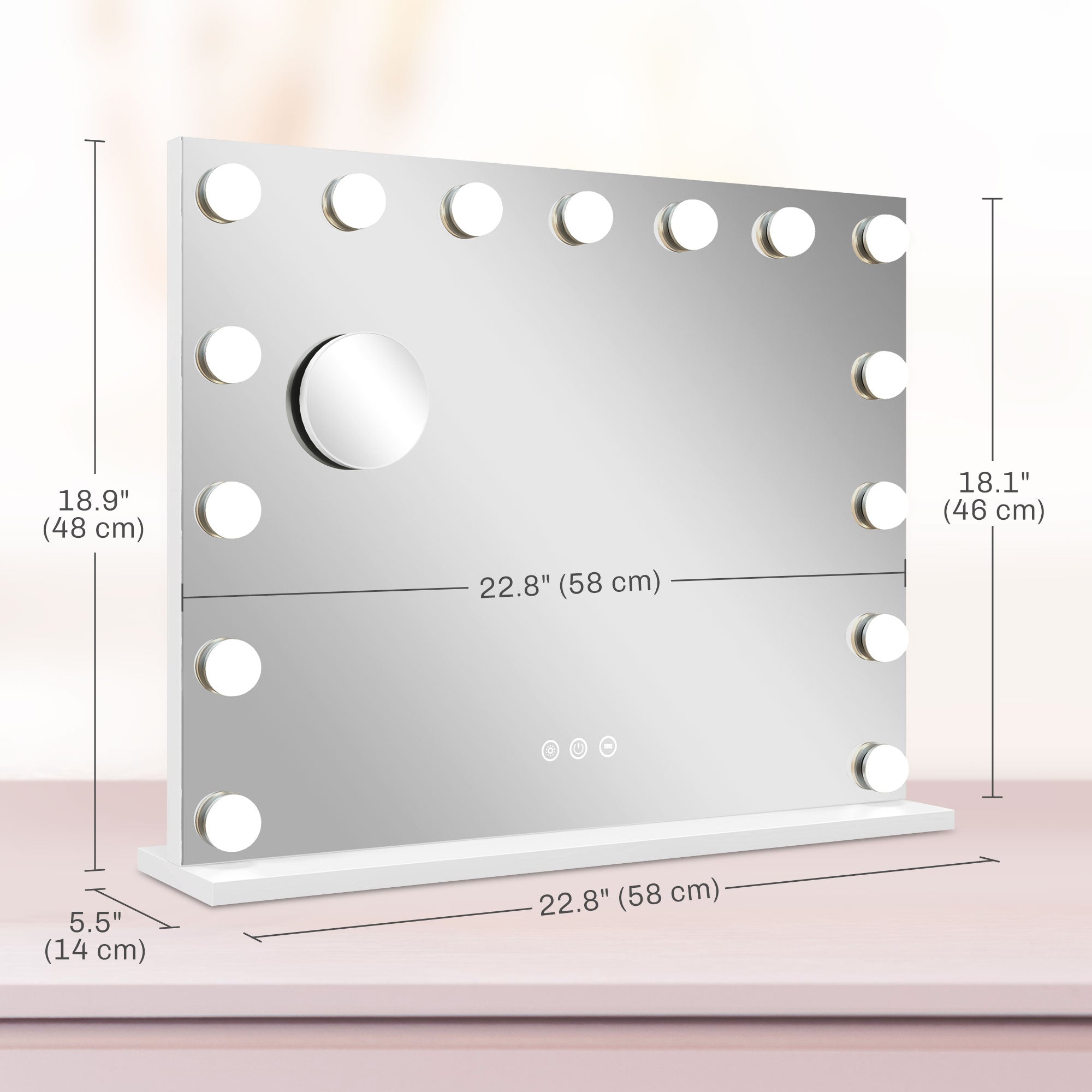 Hollywood Makeup Mirror with Lights, 3 Lighting Modes, USB Charging Port, Tabletop or Wall Mounted, White