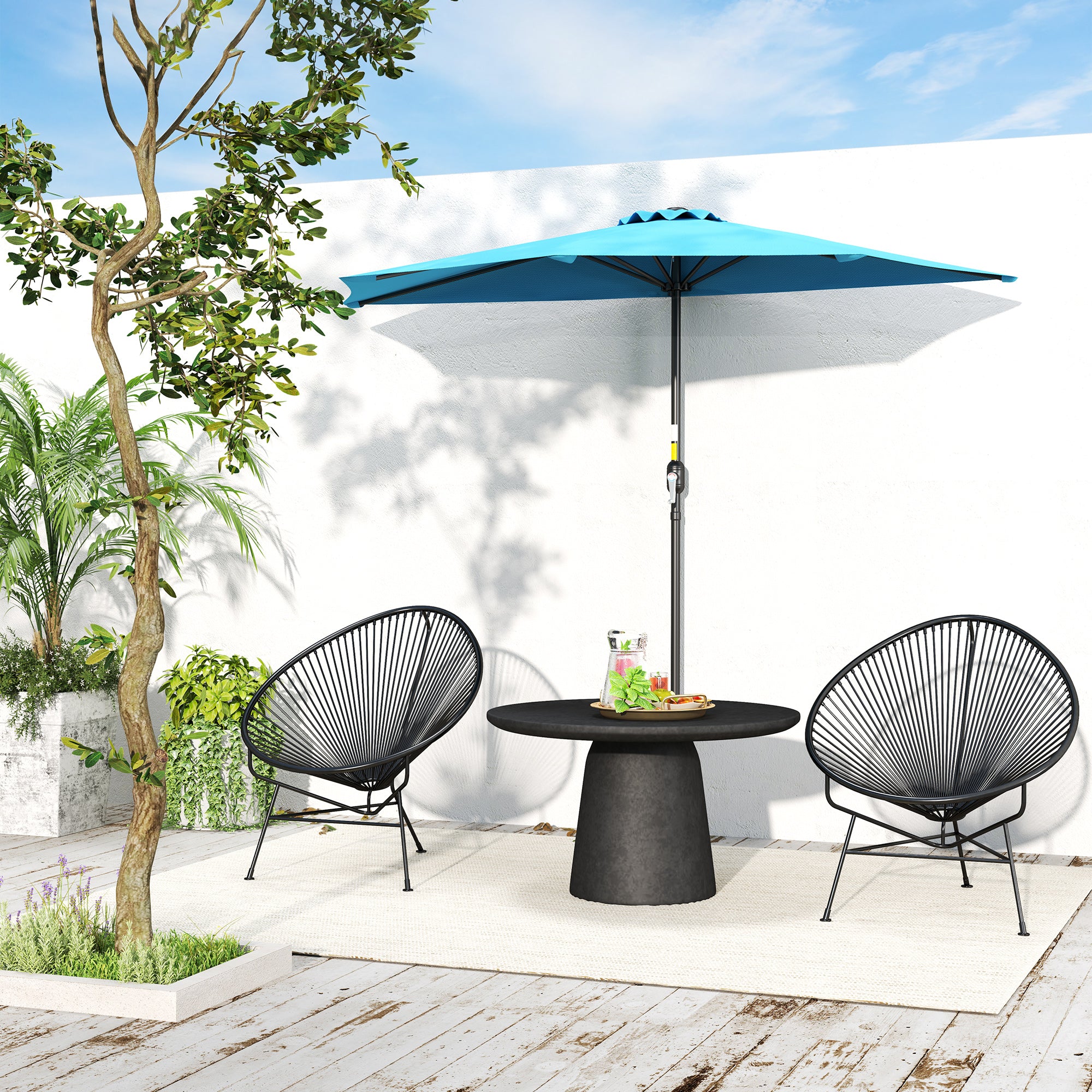 9ft Half Round Umbrella Outdoor Patio Garden Balcony Parasol Window Sun Shade w/ 5 Ribs, Light Blue