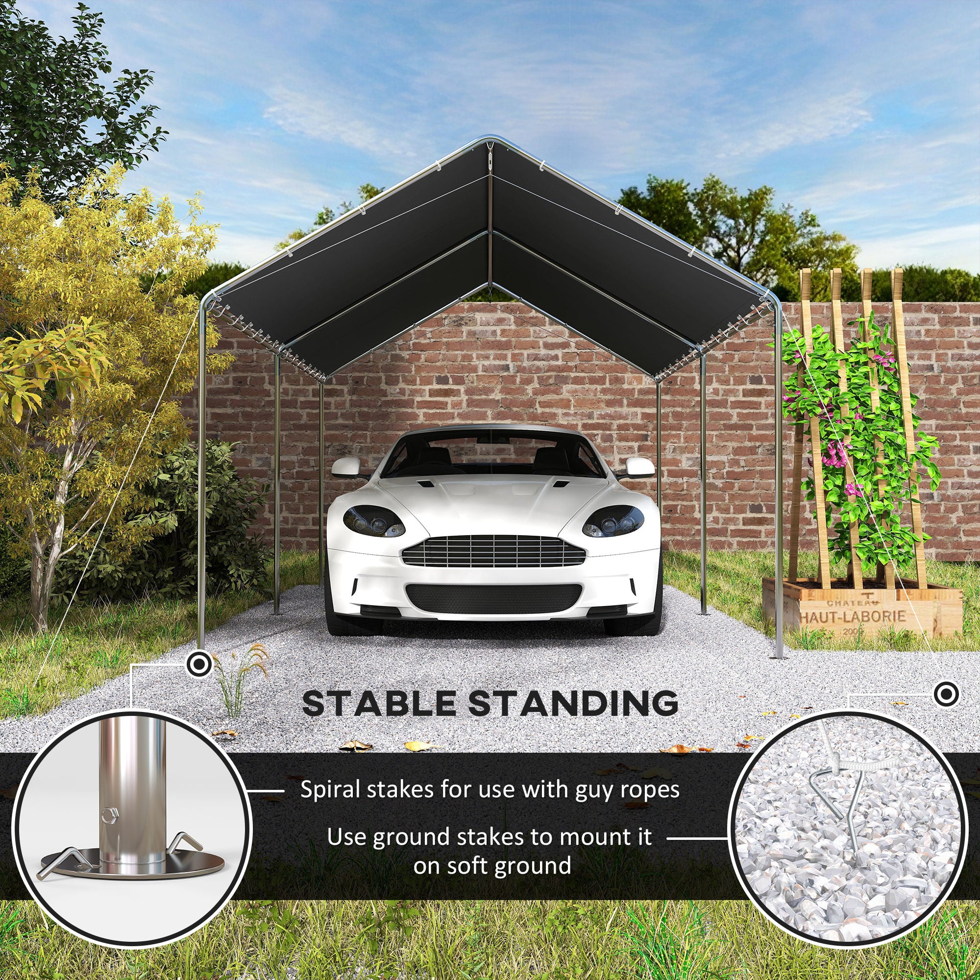 10'x20' Carport Heavy Duty Galvanized Car Canopy with Included Anchor Kit, 3 Reinforced Steel Cables, Grey