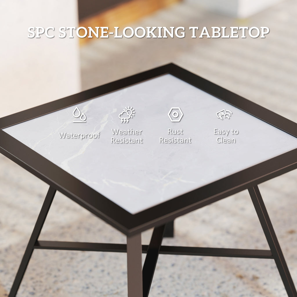 Small Outdoor Side Table, Patio Side Table with SPC Tabletop for Garden, Patio, Lawn, Grey