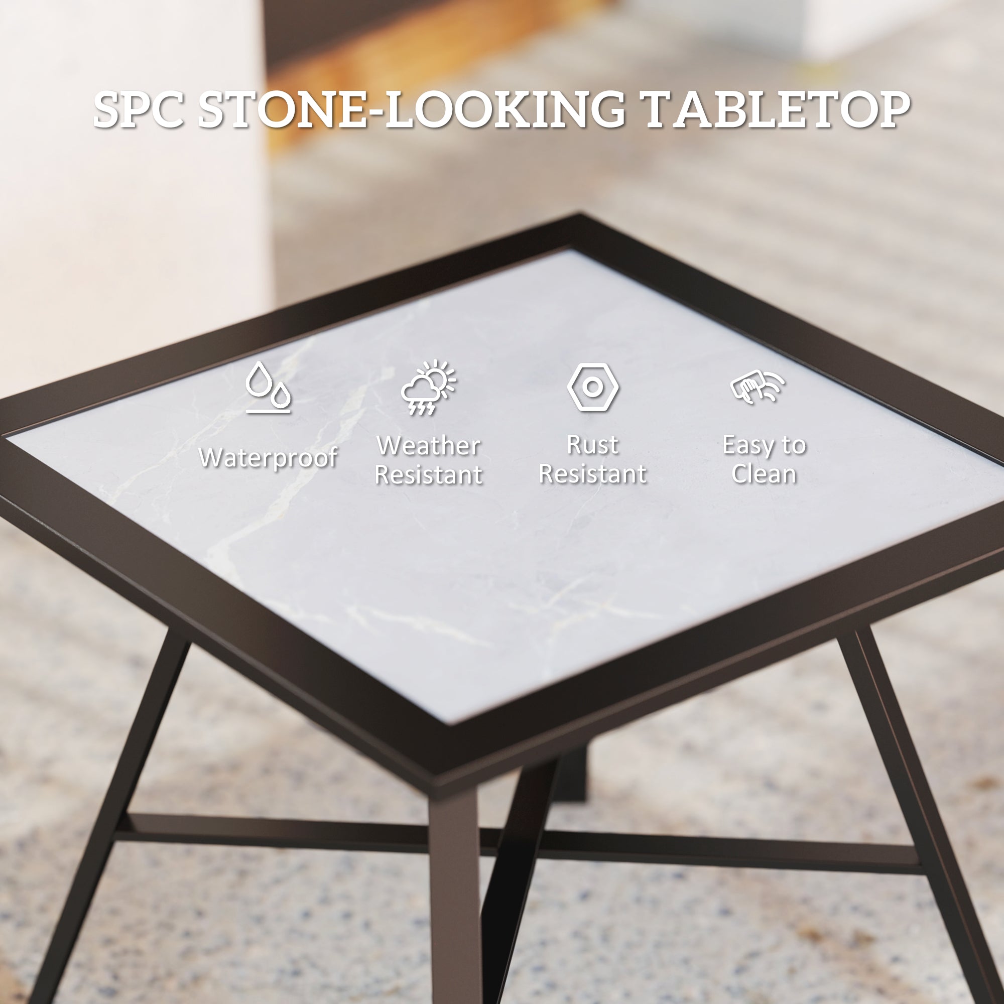 Small Outdoor Side Table, Patio Side Table with SPC Tabletop for Garden, Patio, Lawn, Grey