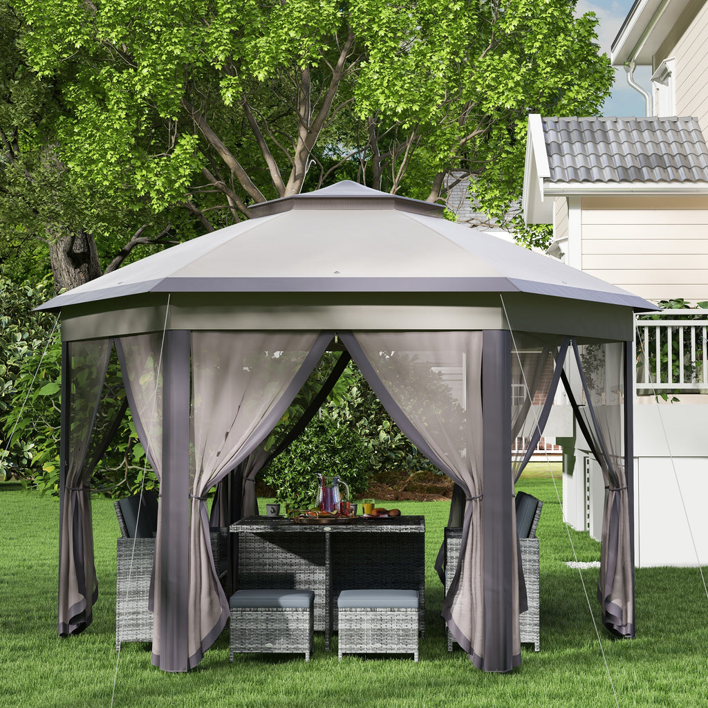 13' x 13' Pop Up Canopy Tent with Netting and Carry Bag, Instant Sun Shelter, Coffee and Beige