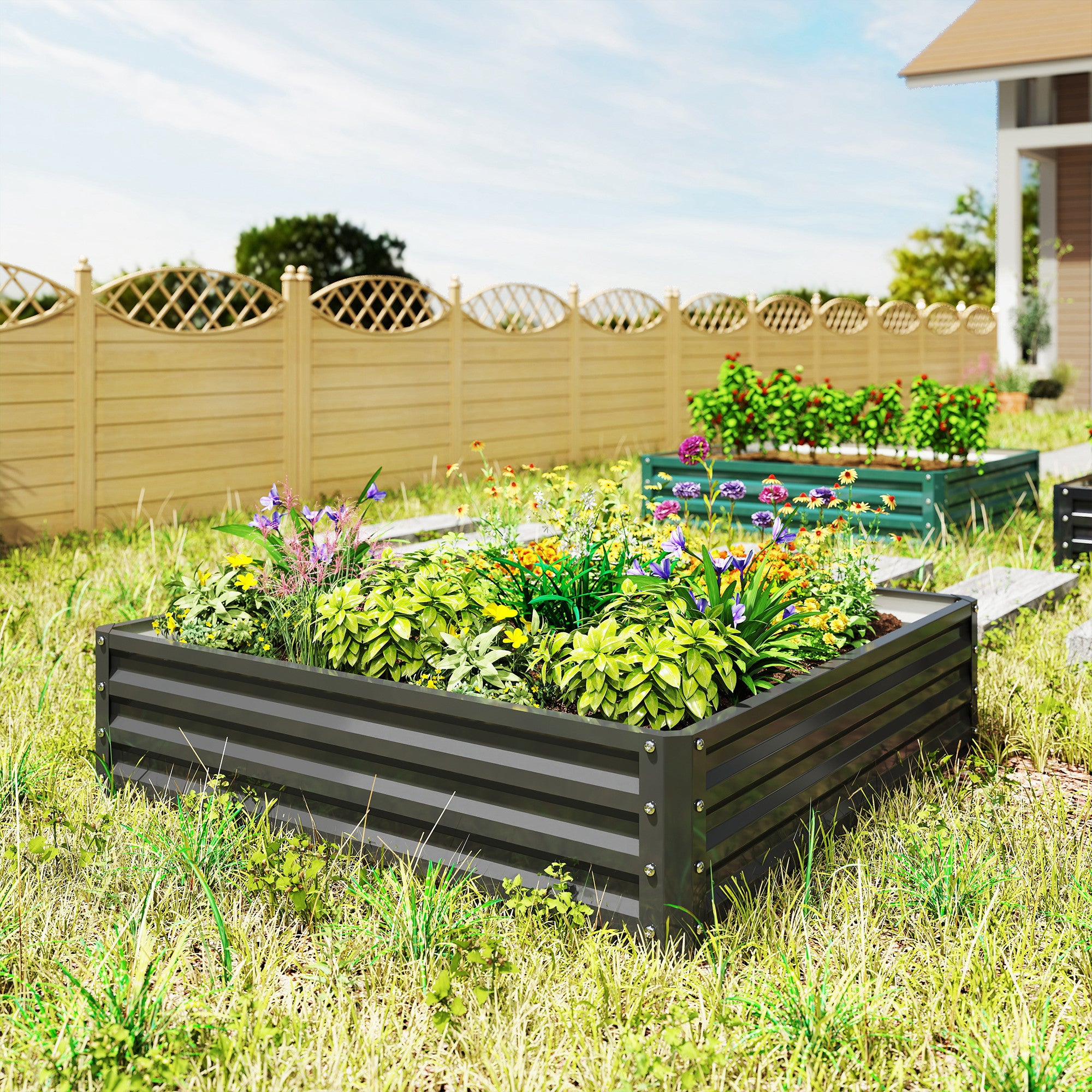 Raised Garden Bed Galvanized Steel Planter Box for Vegetables, Flowers, Herbs, Black