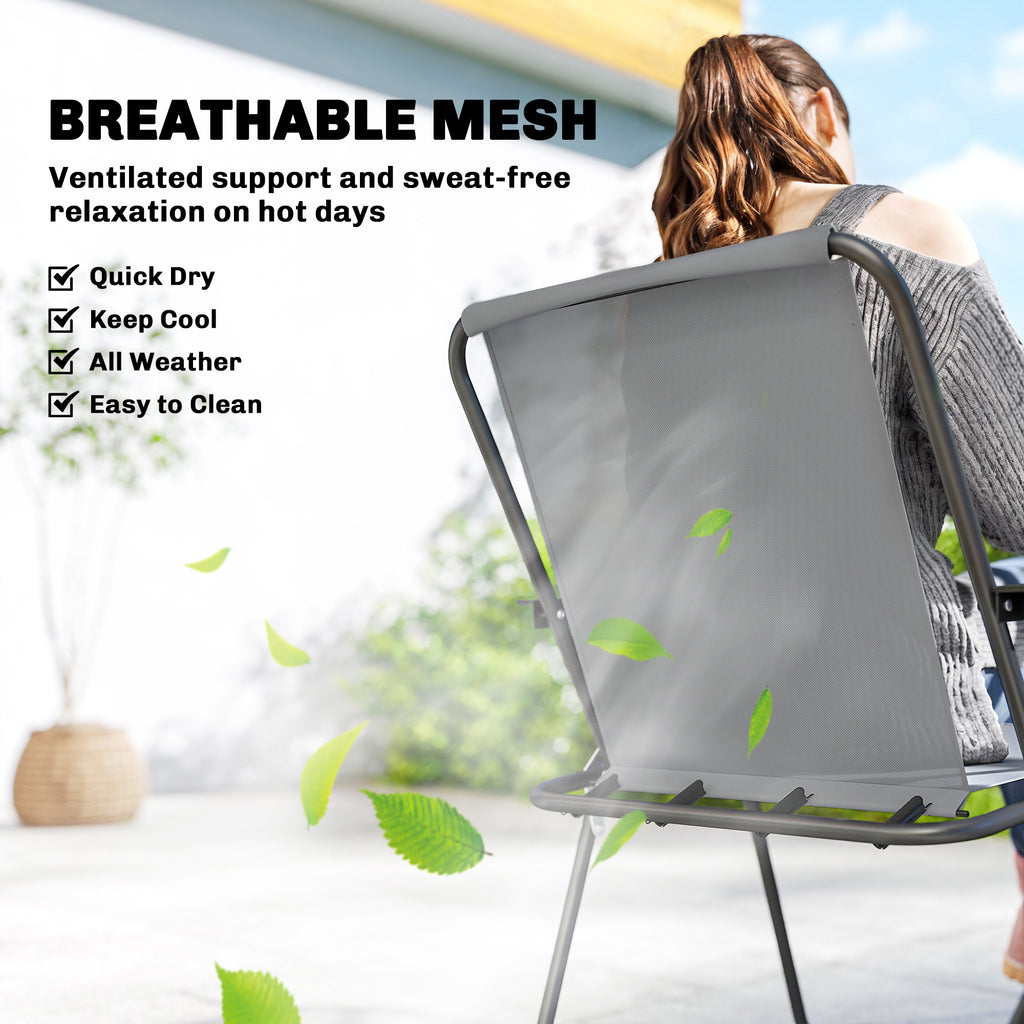 8 Piece Patio Table and Chairs Set with Folding Chairs, Tempered Glass Tabletop and Umbrella for Garden, Grey