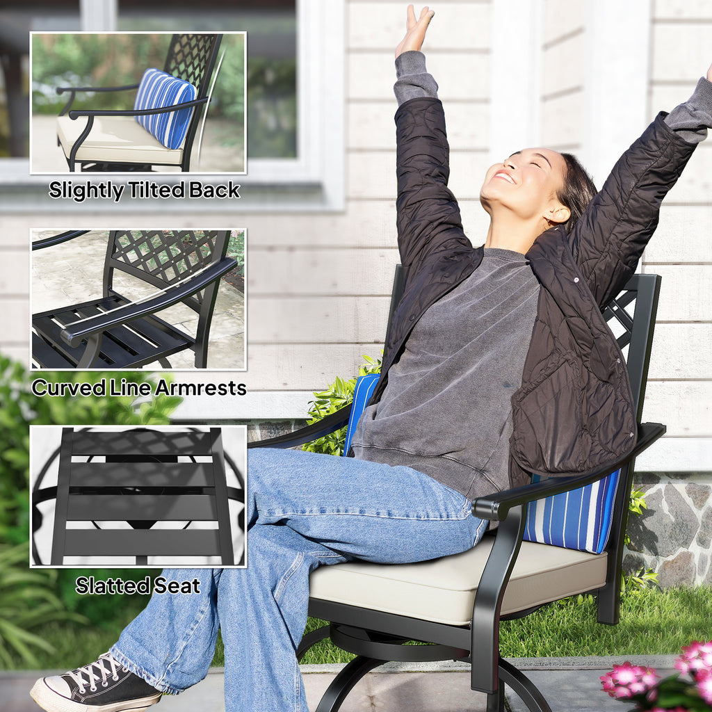 Outdoor Bar Stools Set of 2, Bar Height Swivel Patio Chairs with Cushion, Pillow Footrest for Poolside, Backyard
