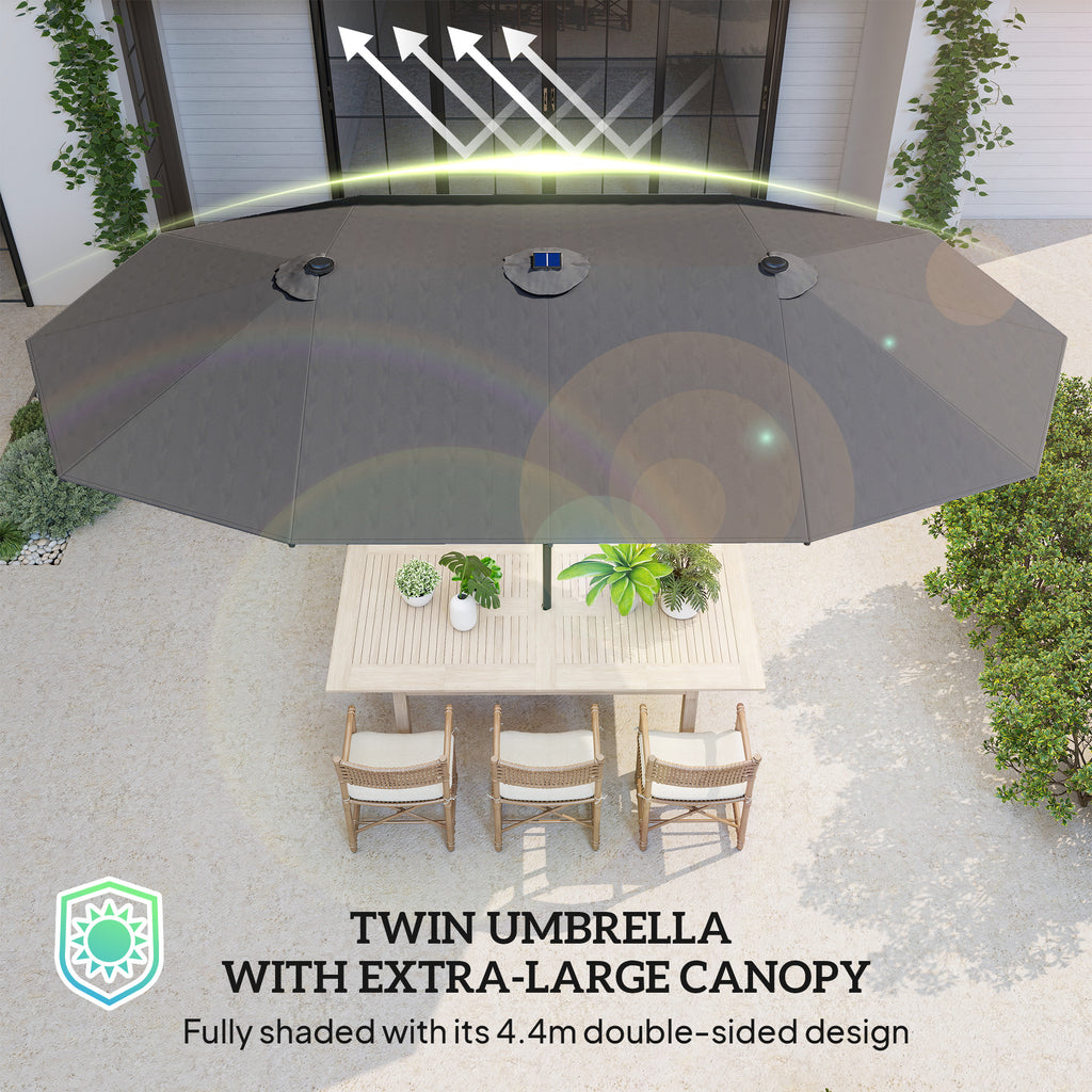 173" Double-Sided Sun Umbrella Garden Parasol Patio Sun Shade Outdoor with LED Solar Light, No Base Included, Dark Gre