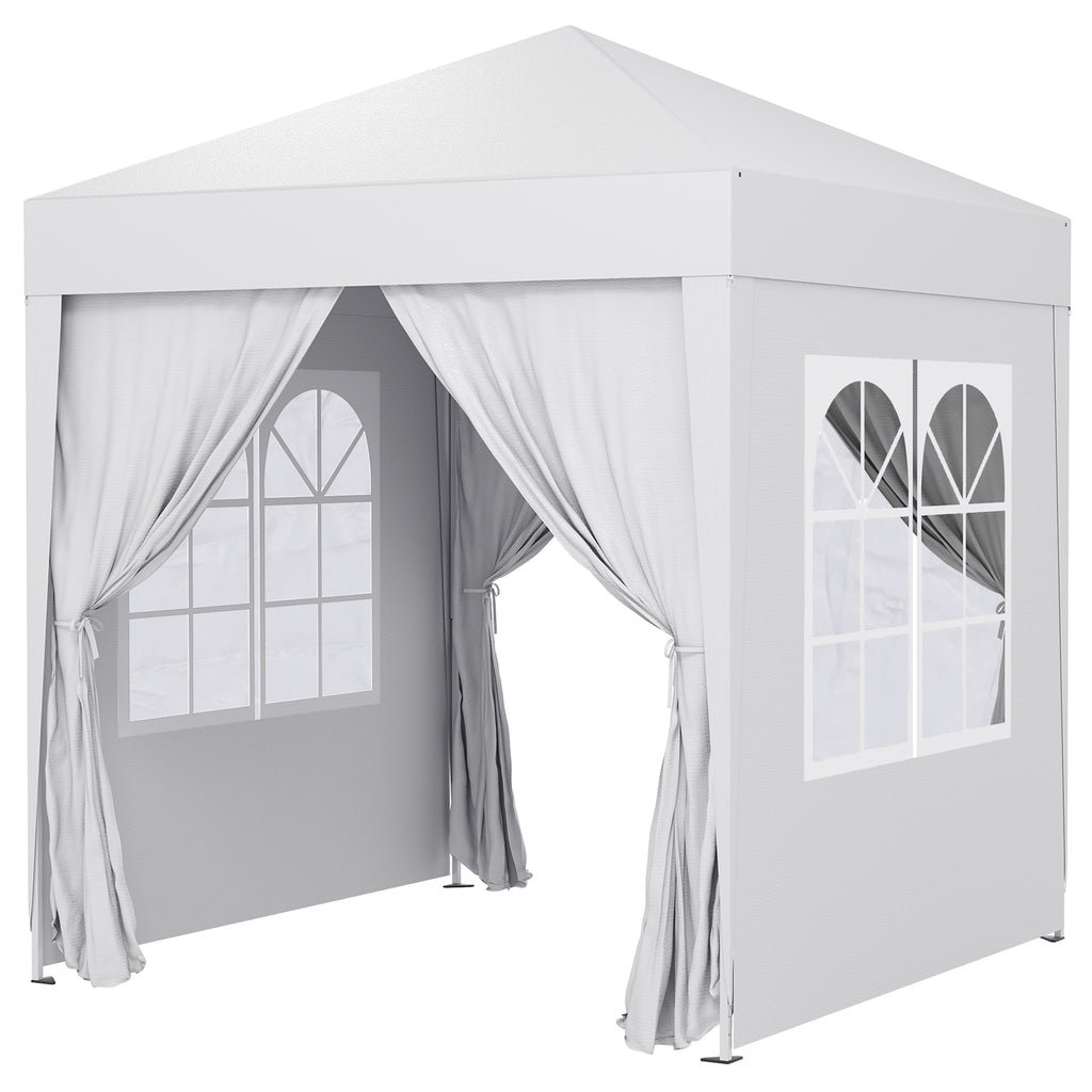 6.6'x6.6' Pop Up Canopy Tent with Sidewalls, Instant Sun Shelter Camping Gazebo with Carry Bag, White