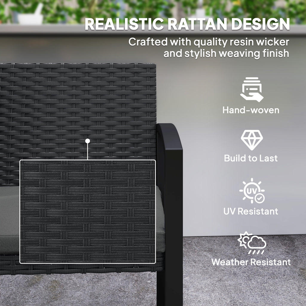 2 Seater Outdoor Bench, Rattan Garden Bench Loveseat with Cushion, Armrests, Steel Frame for Patio, Porch, Light Grey