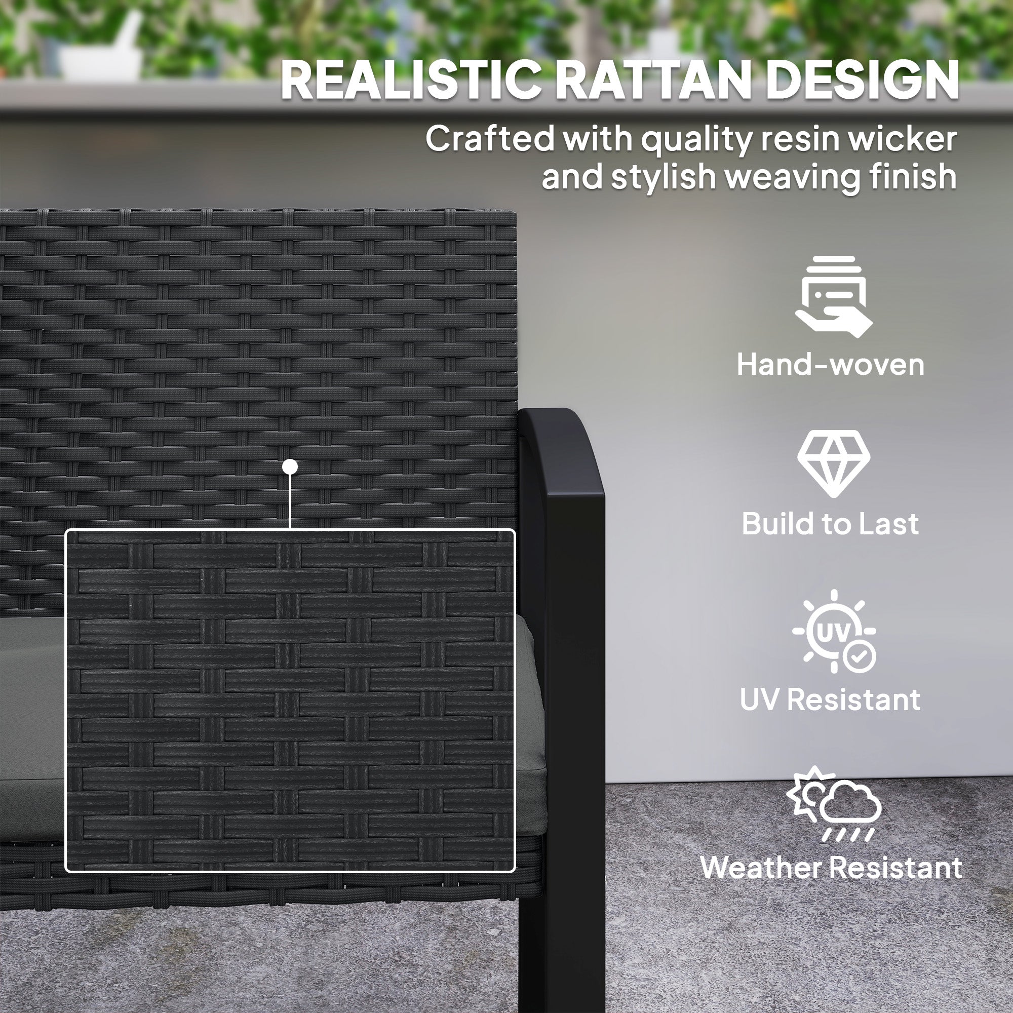 2 Seater Outdoor Bench, Rattan Garden Bench Loveseat with Cushion, Armrests, Steel Frame for Patio, Porch, Light Grey