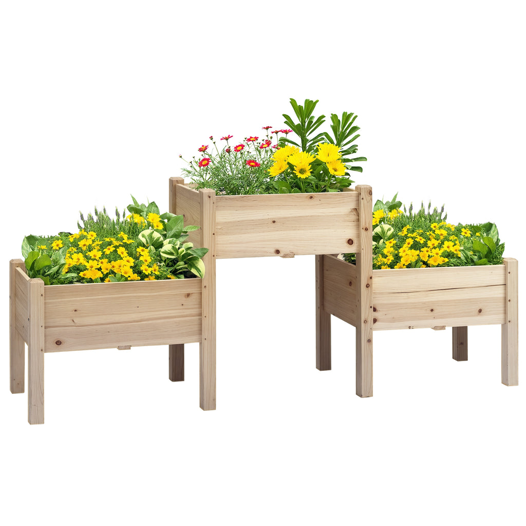 Freestanding Wooden Plant Stand, 3 Tier Raised Garden Bed for Vegetables, Herb and Flowers, Natural