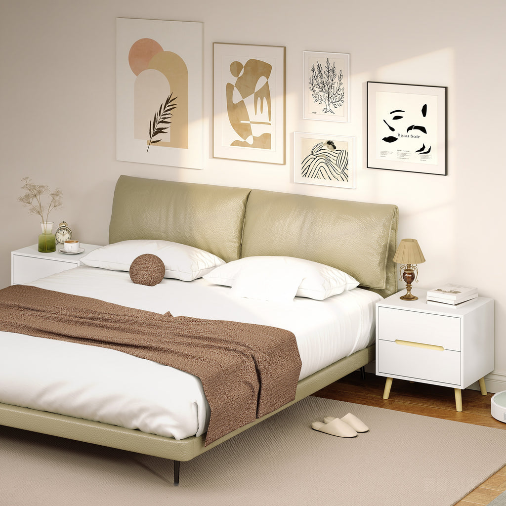 Nightstands Set of 2, Bedside Table with 2 Drawers, Modern Side End Table with Solid  Wood Legs for Bedroom, White