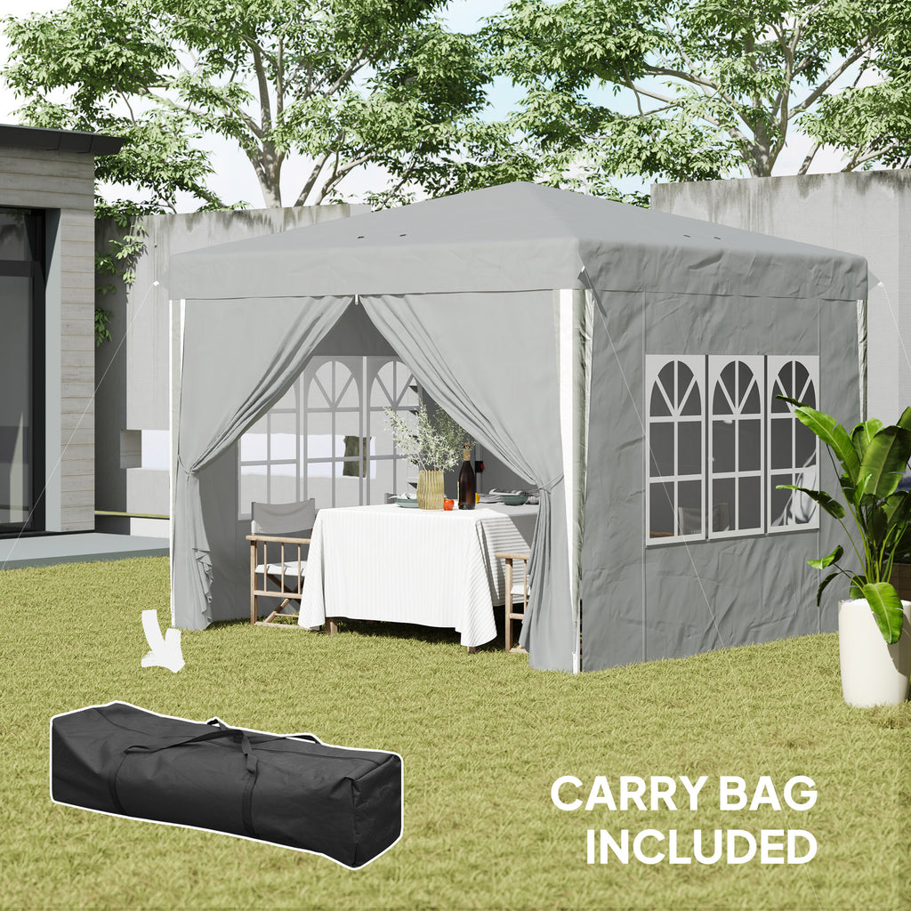 10' x 10' Pop-Up Canopy Tent with Sidewalls, Height-Adjustable, Carry Bag Included, for Outdoor, Garden, Patio, Light Grey