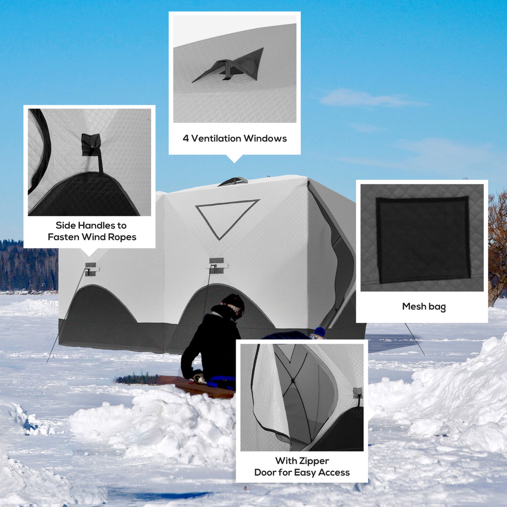 8-Person Insulated Ice Fishing Tent Shelter with Ventilation Windows and Carry Bag, for -22â„‰, Grey
