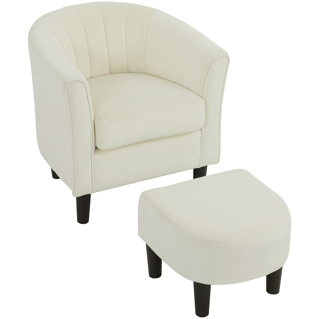Accent Chair Modern Upholstered Living Room Chair with Ottoman and Pocket Spring Cushion Cream White