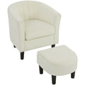 Accent Chair Modern Upholstered Living Room Chair with Ottoman and Pocket Spring Cushion Cream White