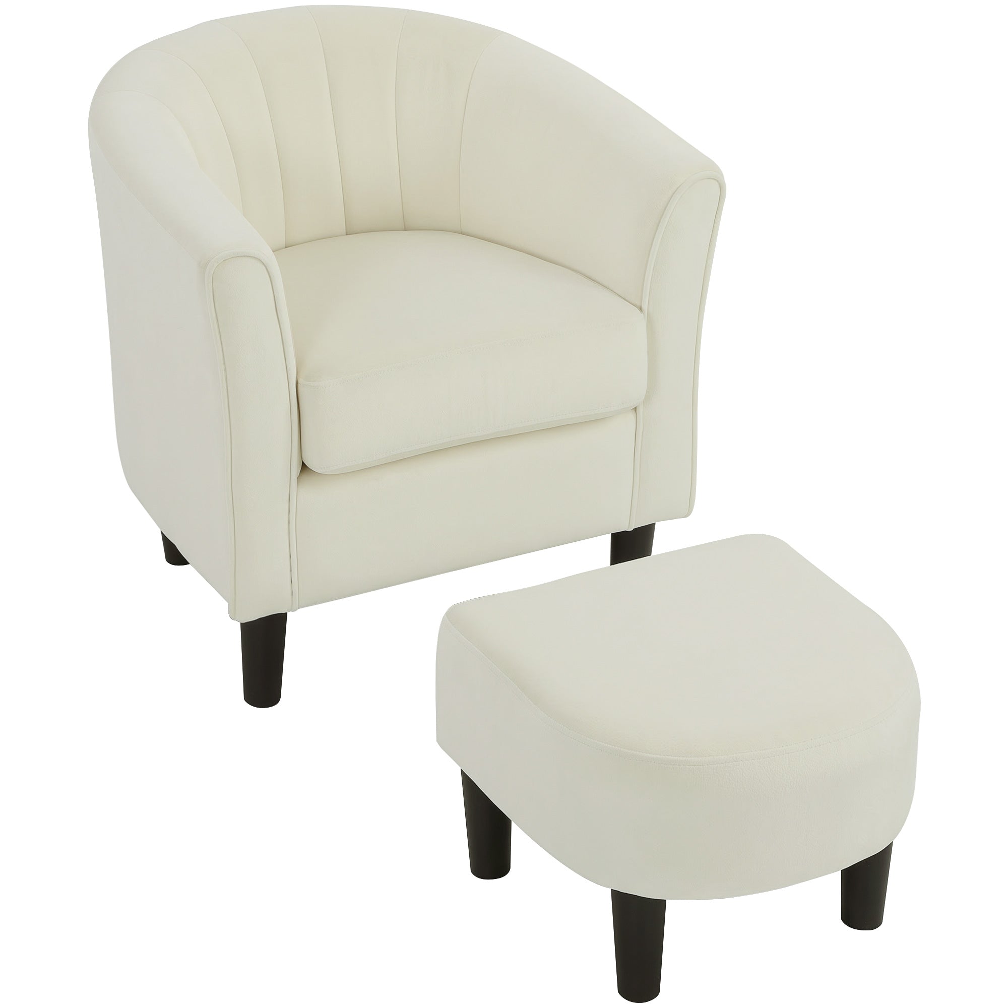 Accent Chair Modern Upholstered Living Room Chair with Ottoman and Pocket Spring Cushion Cream White