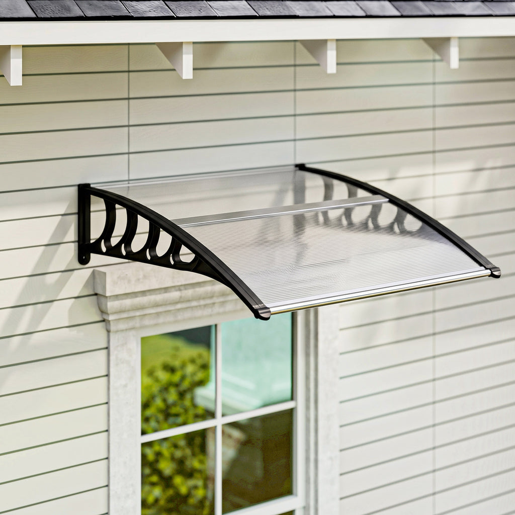 Awning Door Canopy, 40.6" x 38" Polycarbonate Front Door Outdoor Patio Cover with Hollow Sheet for UV Protection, Clear