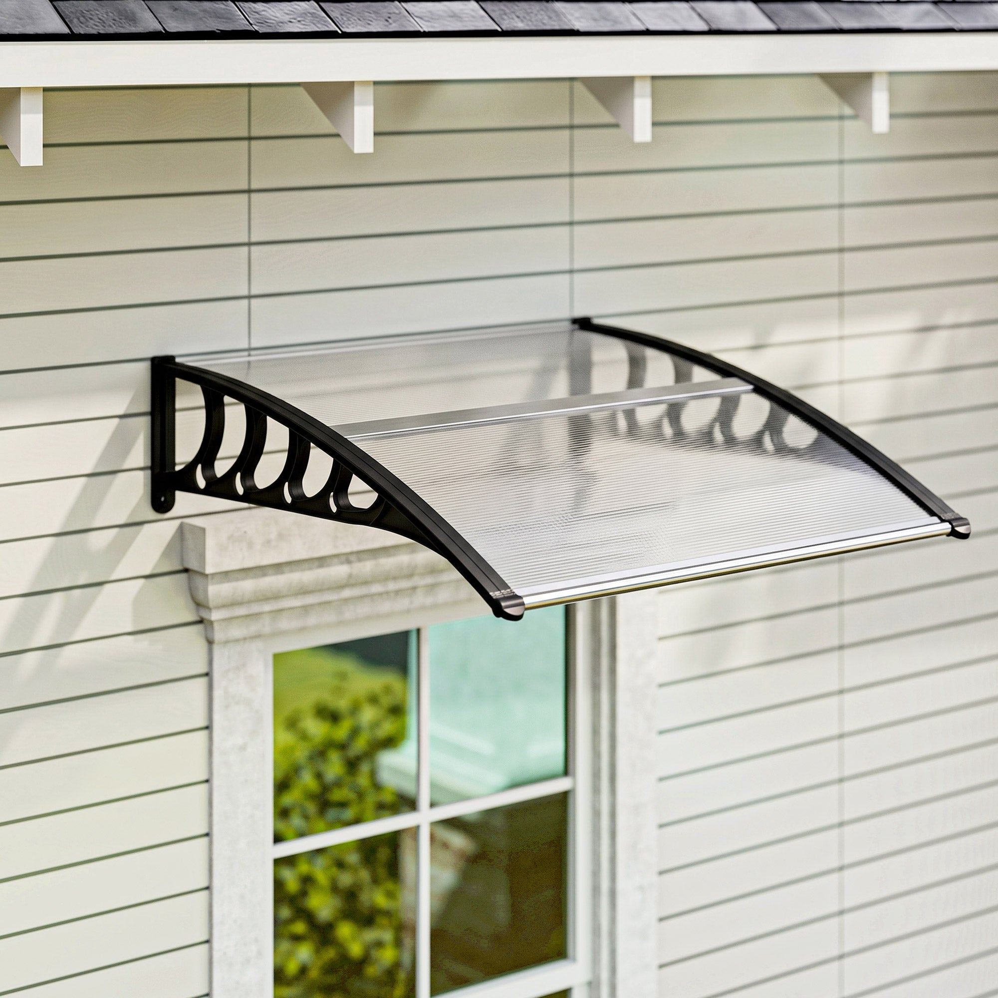 Awning Door Canopy, 40.6" x 38" Polycarbonate Front Door Outdoor Patio Cover with Hollow Sheet for UV Protection, Clear