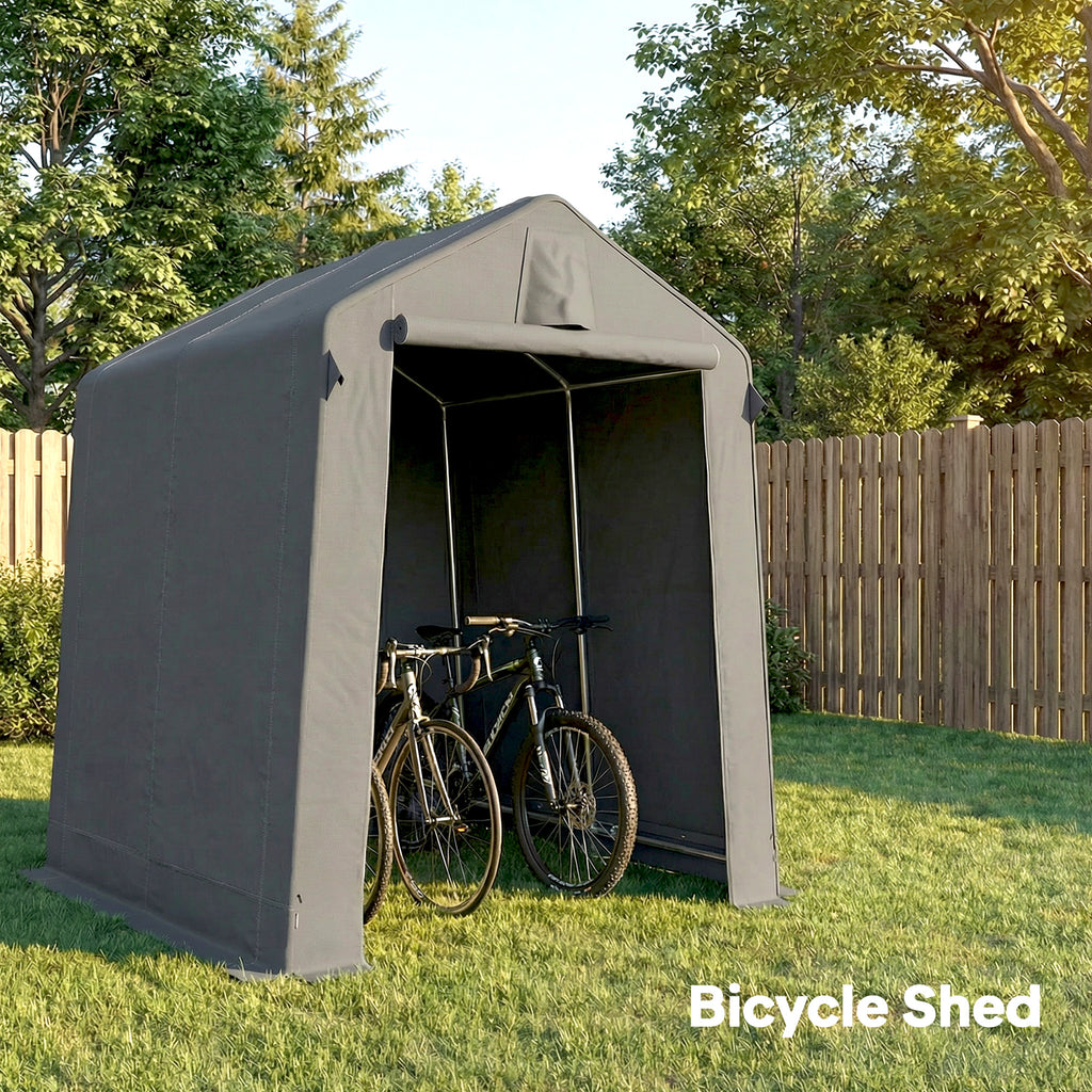 7.5' x 6.2' Portable Shed, Waterproof Bike Tent with Roll-up Zipper Door, Vent and Galvanised Metal Frame, Dark Grey