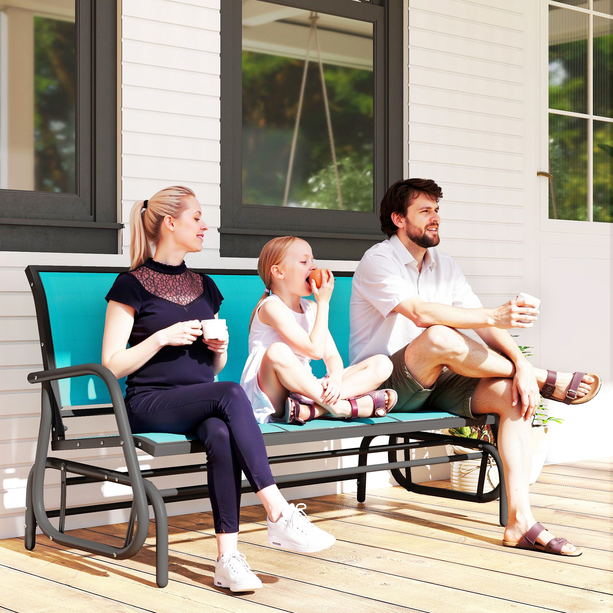 3-Seat Outdoor Glider Chair, Patio Rocking Chair, Steel Frame, Sling Fabric Seat for Garden, Backyard, Lawn, Blue