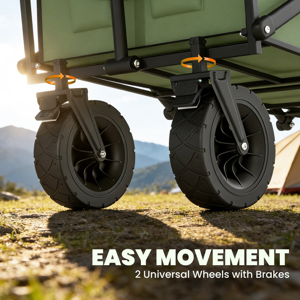 130L Folding Garden Cart with Wheels, Heavy-Duty Collapsible Wagon with Brakes, Green