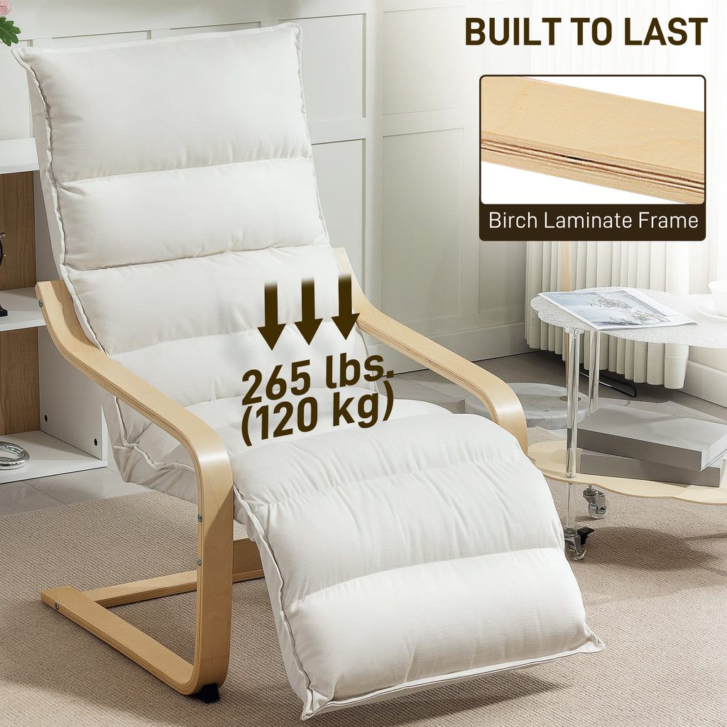 Accent Chair, Velvet Upholstered Living Room Chair with Footrest, Wood Frame, Cream White