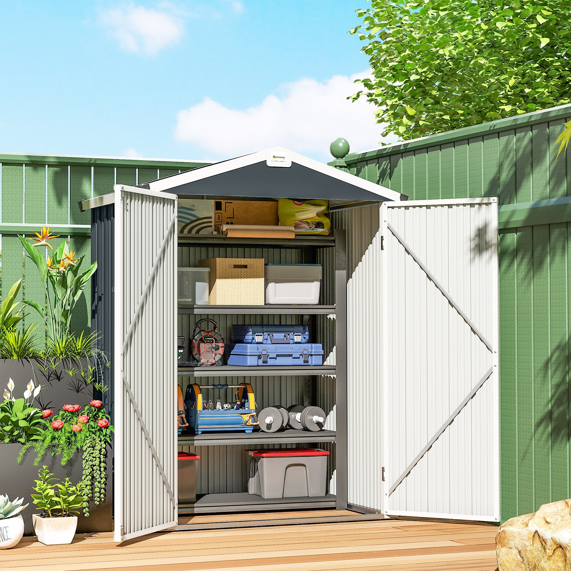 4.4' x 3' Outdoor Storage Shed with Double Doors, Metal Garden Shed for Backyard Patio