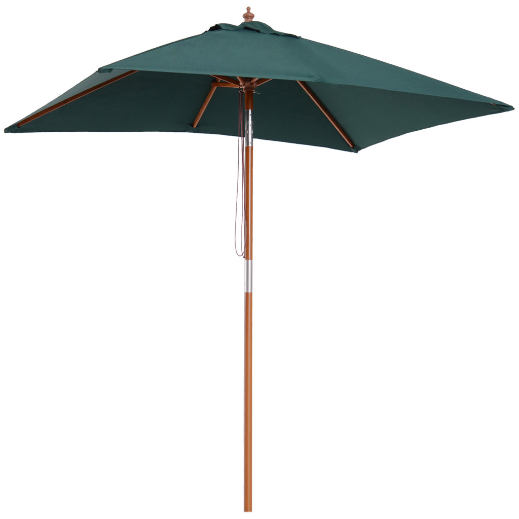 6.6x5ft Square Market Parasol, Wooden Patio Umbrella with Tilt Mechanism and 6 Bamboo Ribs, Garden Sunshade, Green