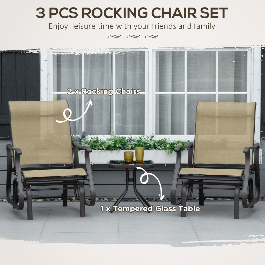3PCs Gliding Rocking Chair & Bistro Tea Table Set, Mixed Grey