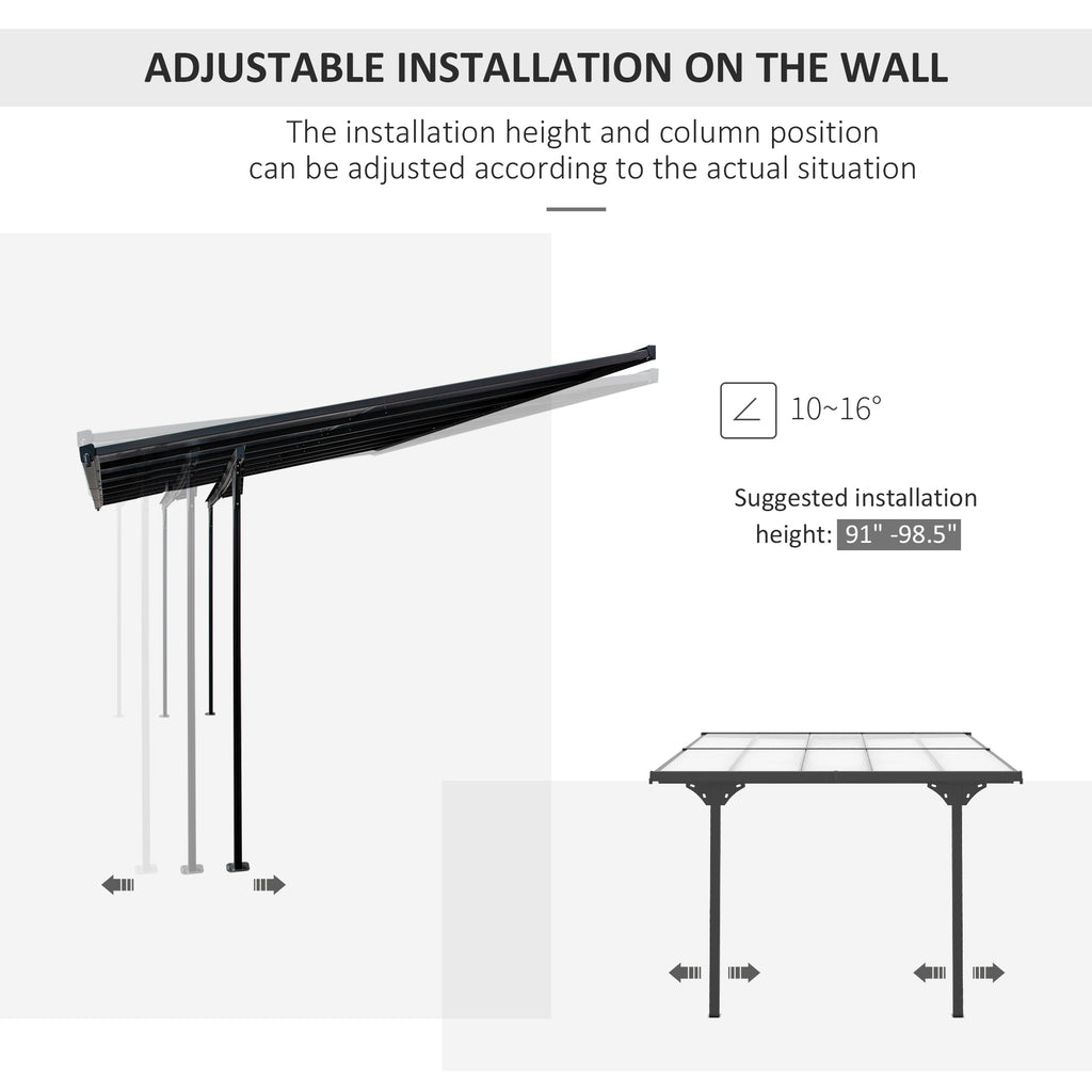 10' x 10' Outdoor Hardtop Pergola Gazebo with Adjustable Height, Aluminum Pergola with Polycarbonate Roof, UV Protection, Grey
